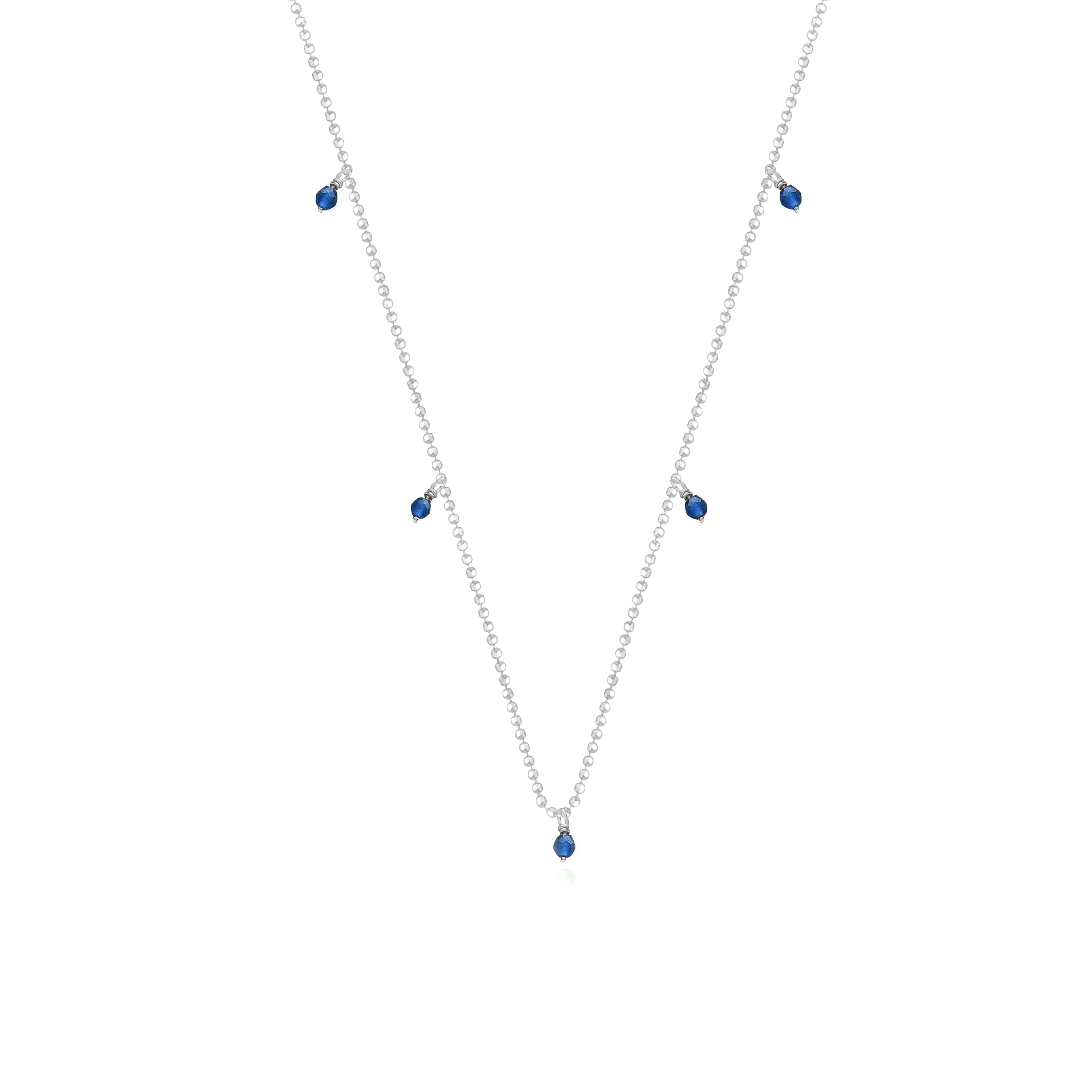 Collar 40+5Cm.Plata.Piedras.Rodiado azul.