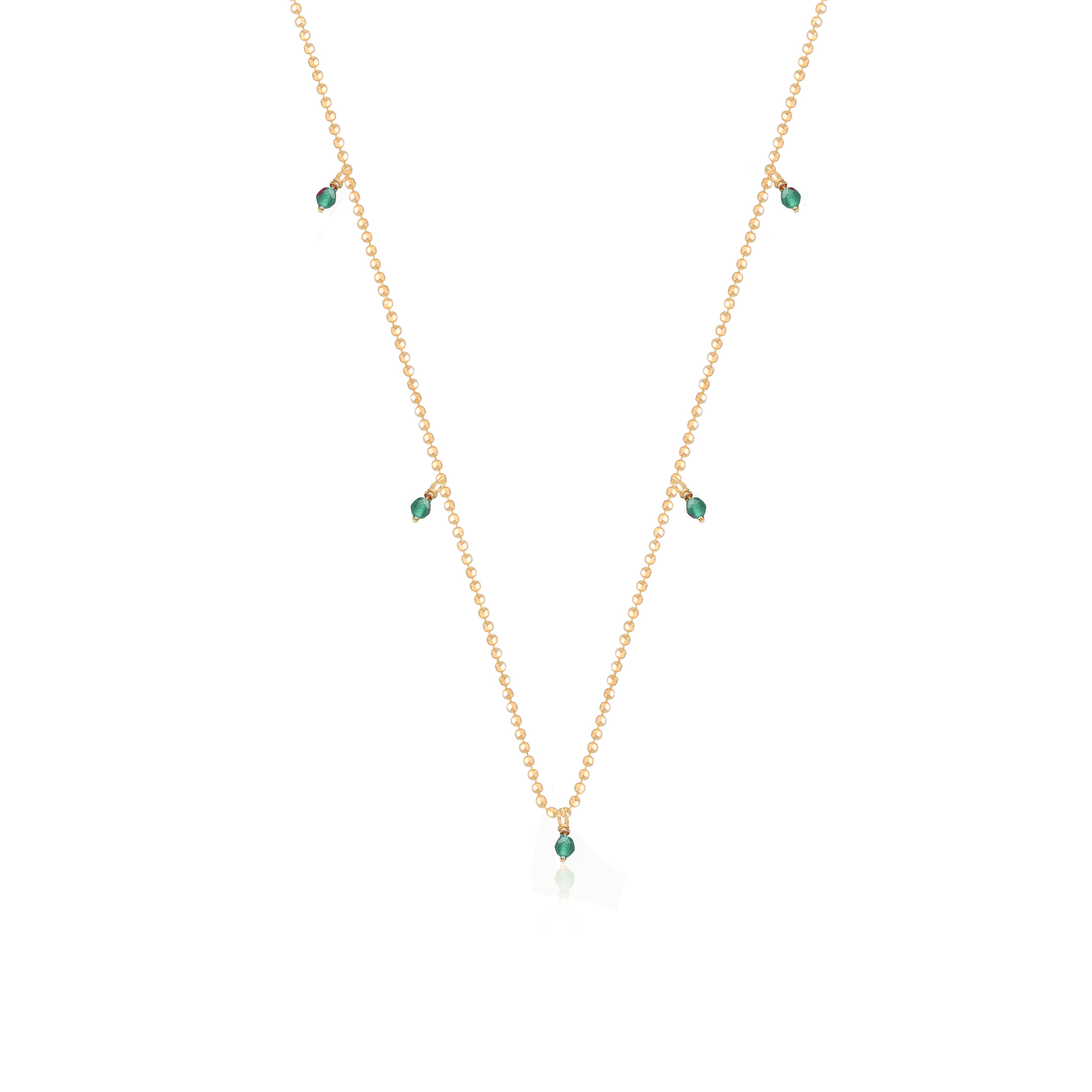 Collar 40+5Cm.Plata.Piedras.Dorado verde.
