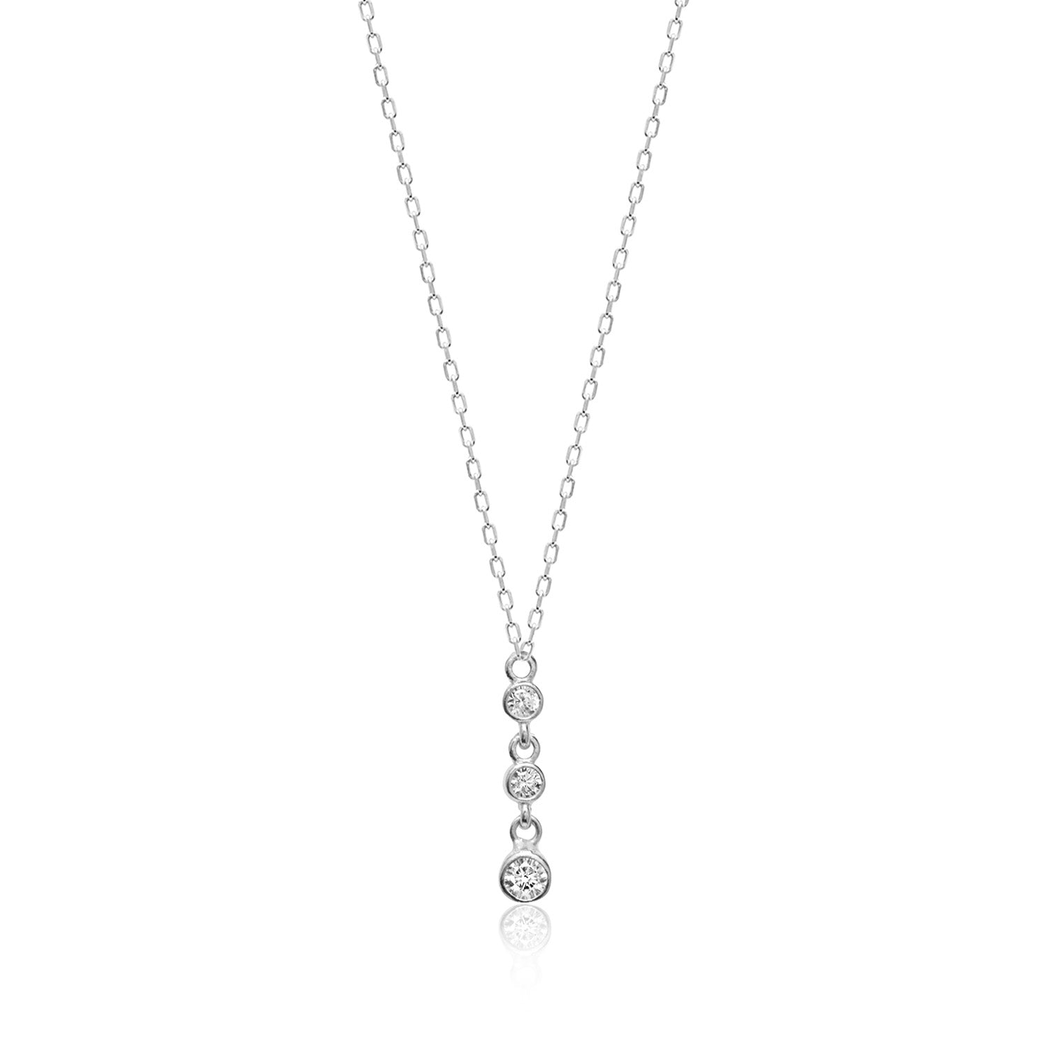 Collar16+3Cm.Plata.3 Piedras.Rodiado blanco.