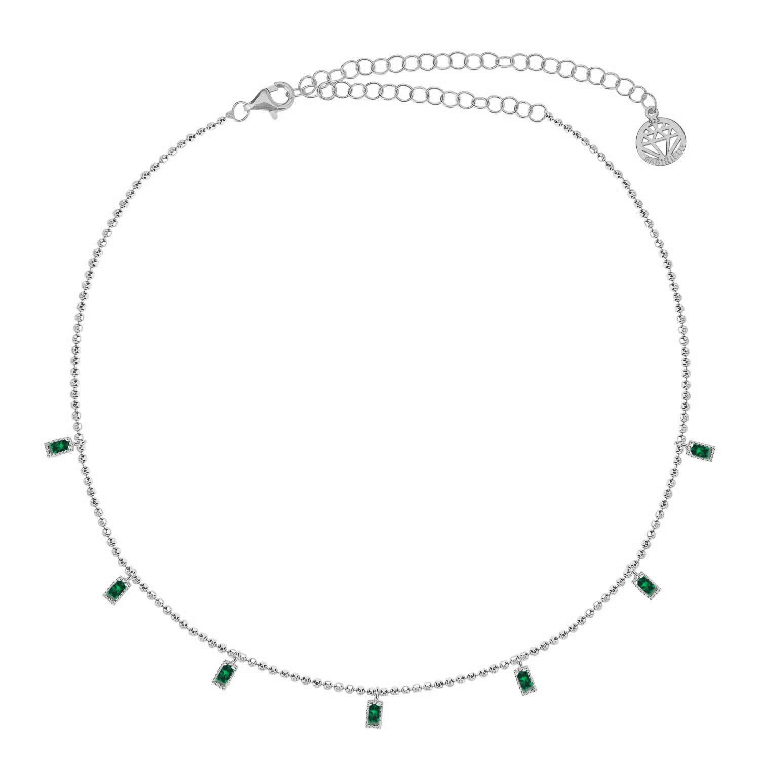 Collar 40+5Cm.Plata.Piedras.Rodiado verde.