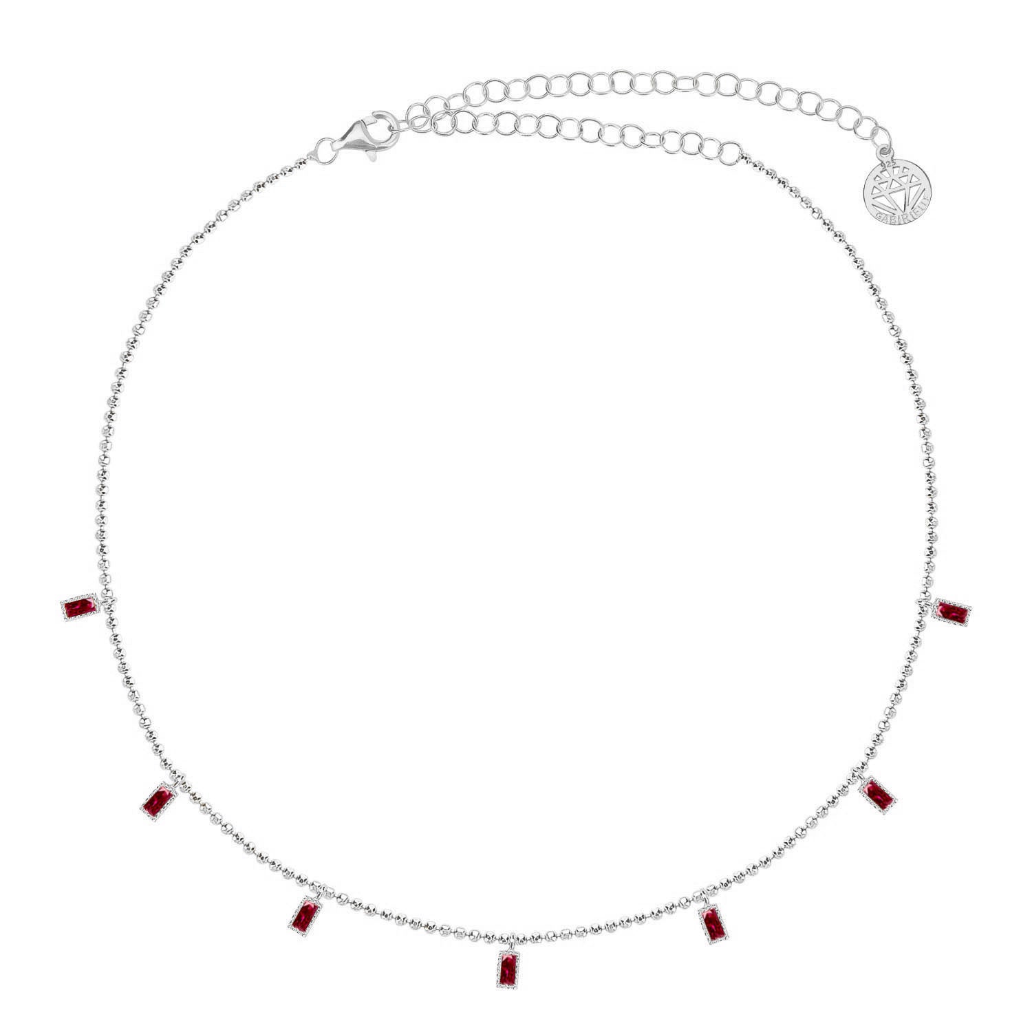 Collar 40+5Cm.Plata.Piedras.Rodiado rojo.