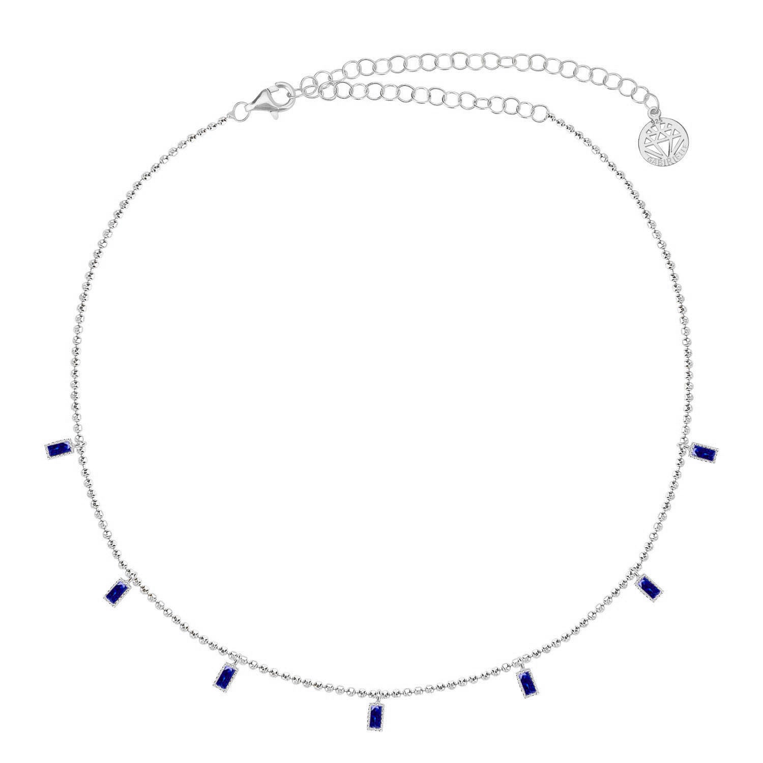 Collar 40+5Cm.Plata.Piedras.Rodiado azul.