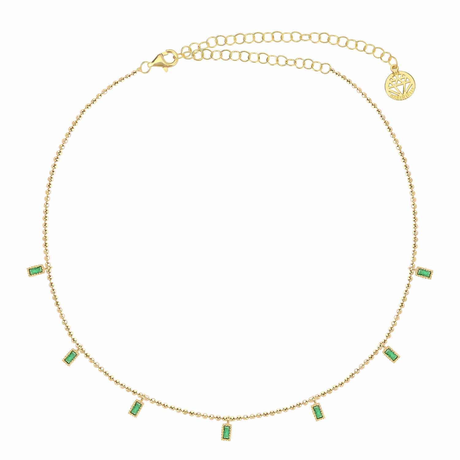 Collar 40+5Cm.Plata.Piedras.Dorado verde.