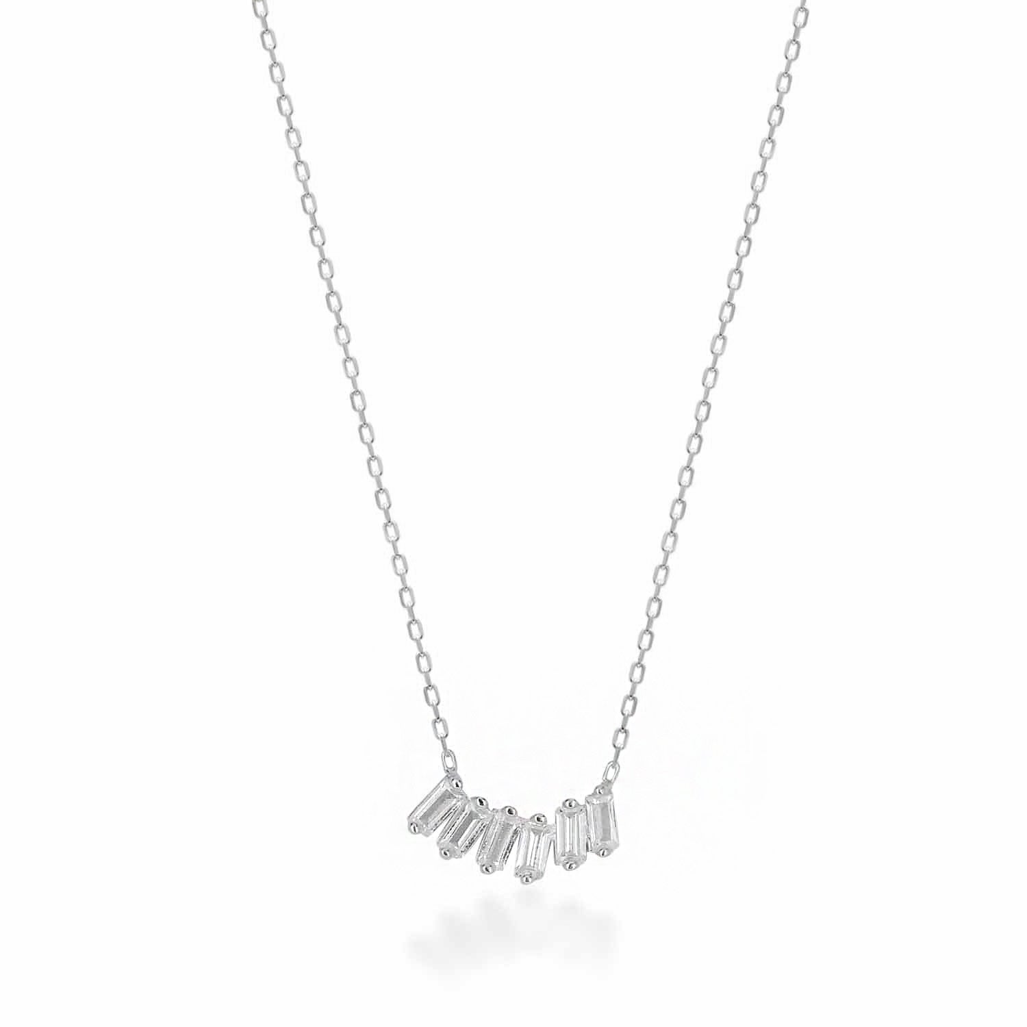 Collar 40+5Cm.6 plata.Piedras.Rodiado blanco.