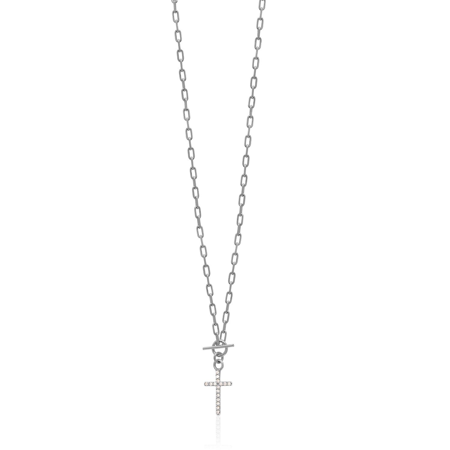 Collar 40+5Cm.6 plata.Cruz.Rodiado blanco.