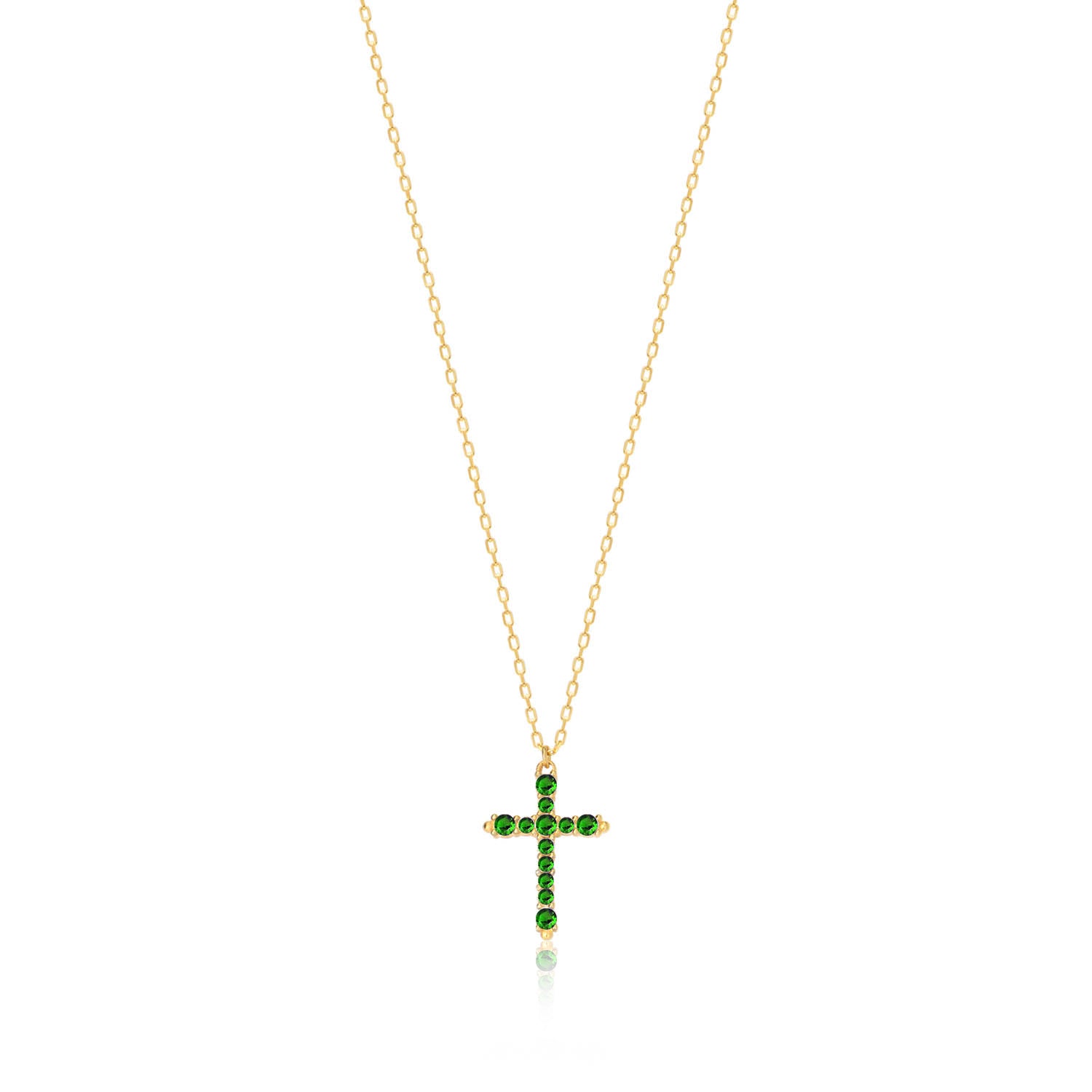 Collar 40+5Cm.Plata.Cruz piedras.Dorado verde