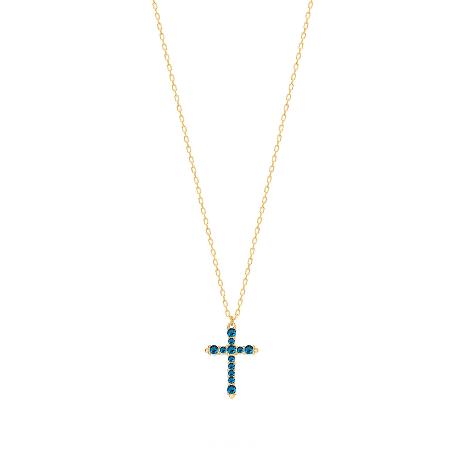 Collar 40+5Cm.Plata.Cruz piedras.Dorado azul.