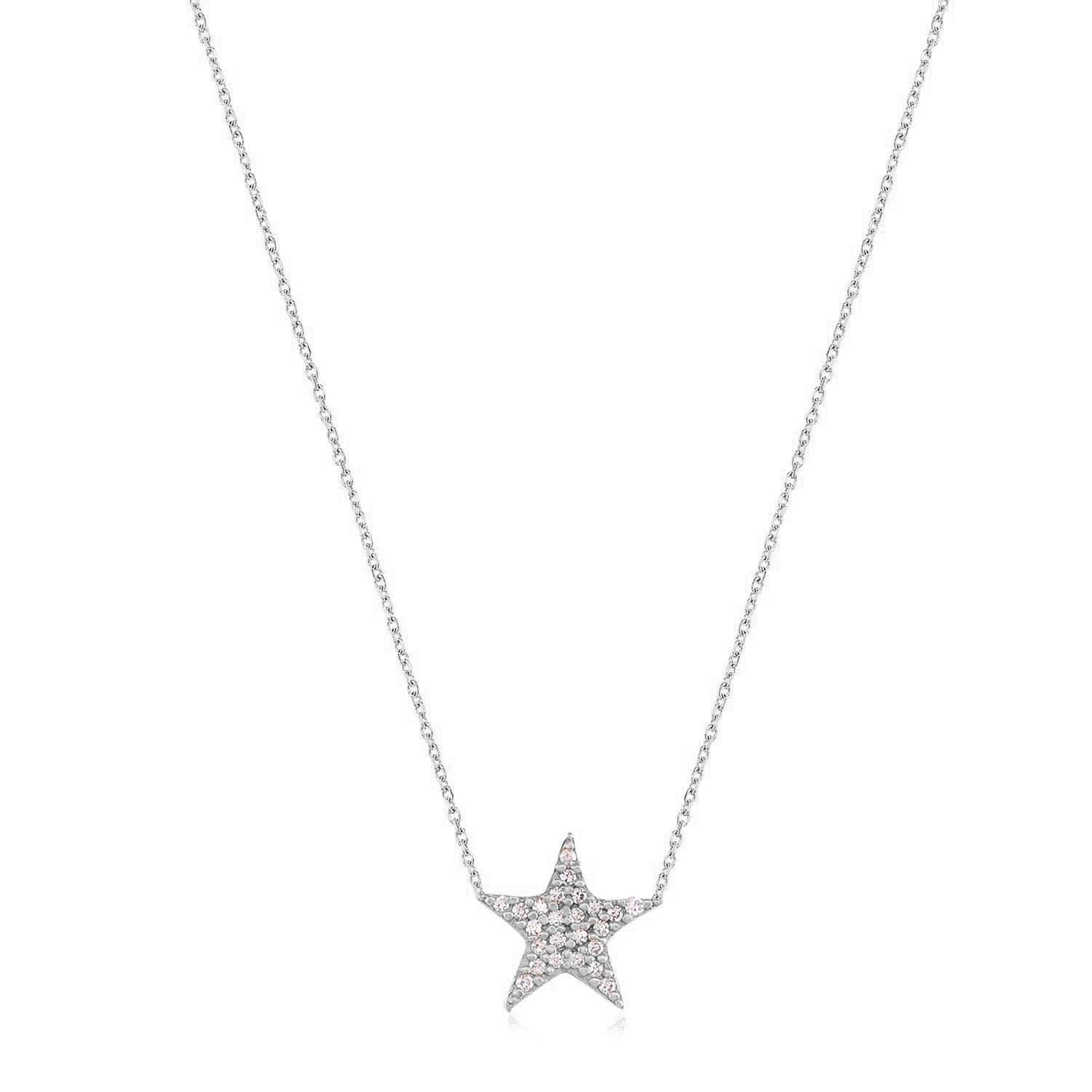 Collar 40+5Cm.Plata.Estrella piedras.Rodiado blanc