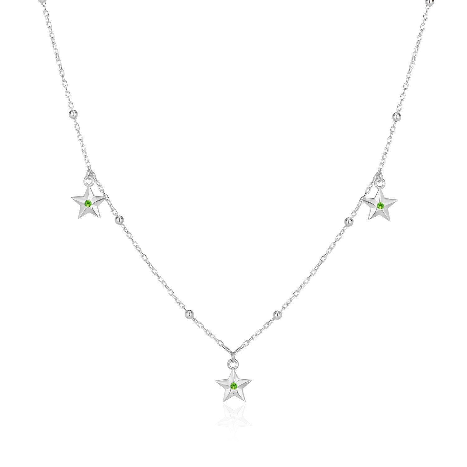 Collar 40+5Cm.Plata.3 estrellas.Rodiado verde.