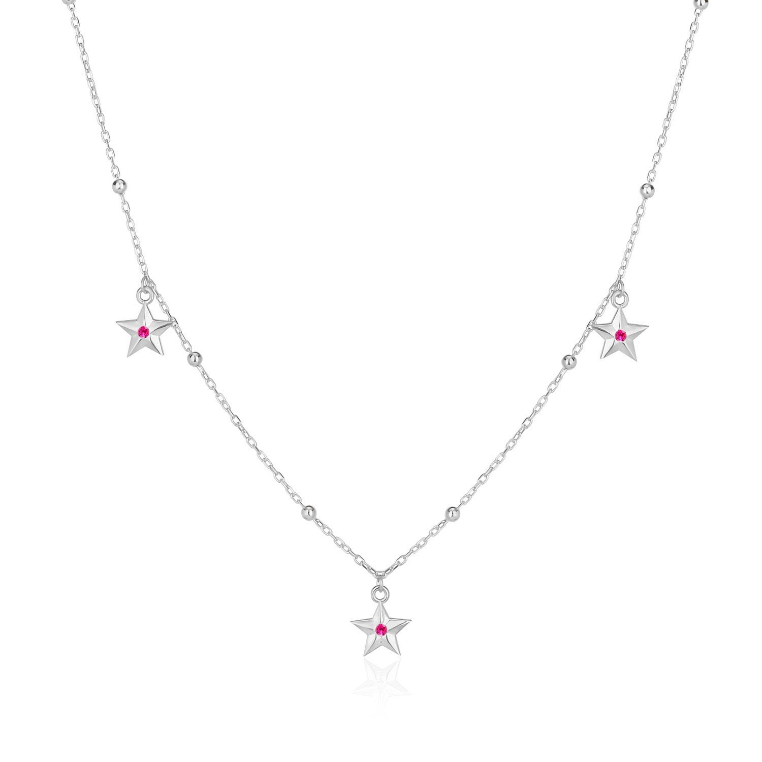 Collar 40+5Cm.Plata.3 estrellas.Rodiado rojo.