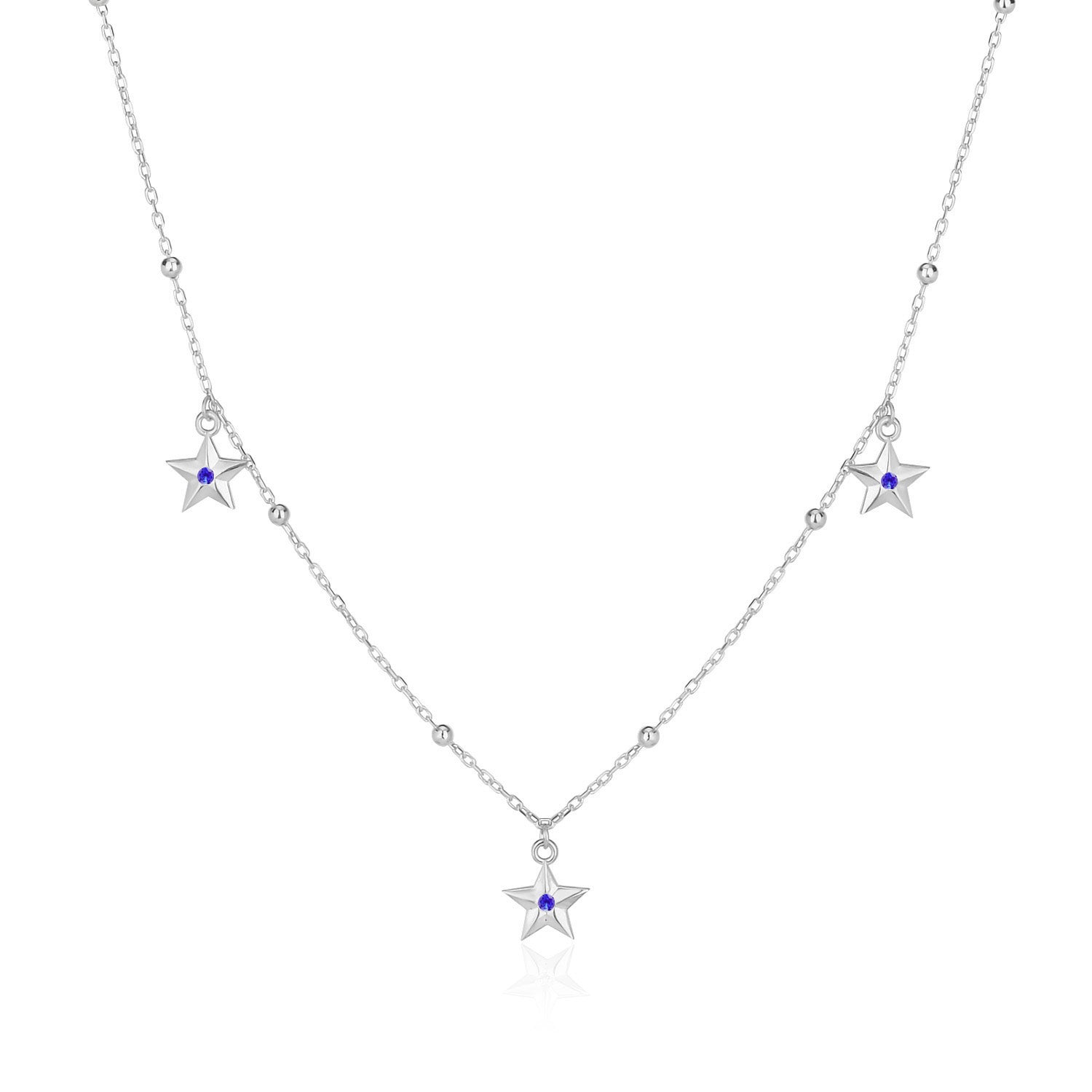 Collar 40+5Cm.Plata.3 estrellas.Rodiado azul.