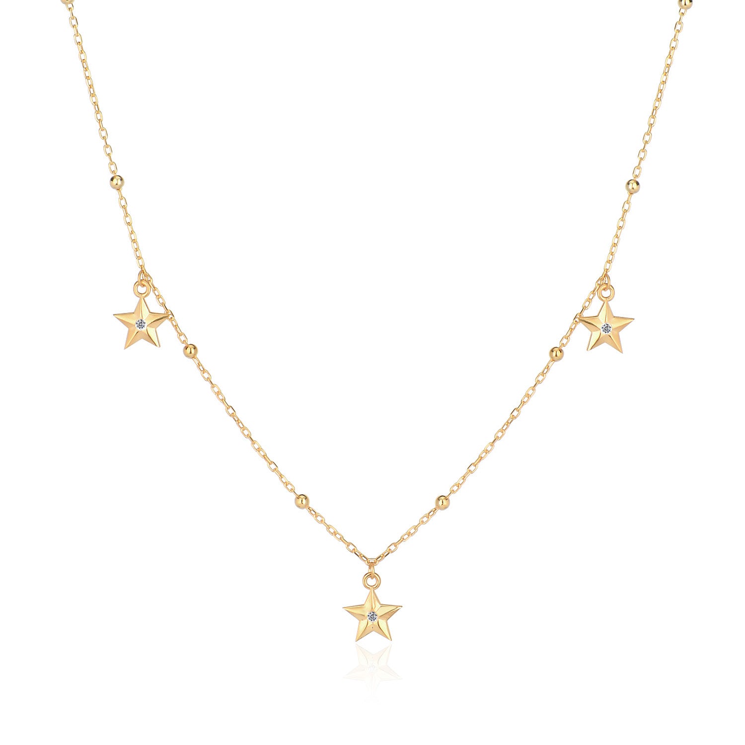 Collar 40+5Cm.Plata.3 estrellas.Dorado blanco.
