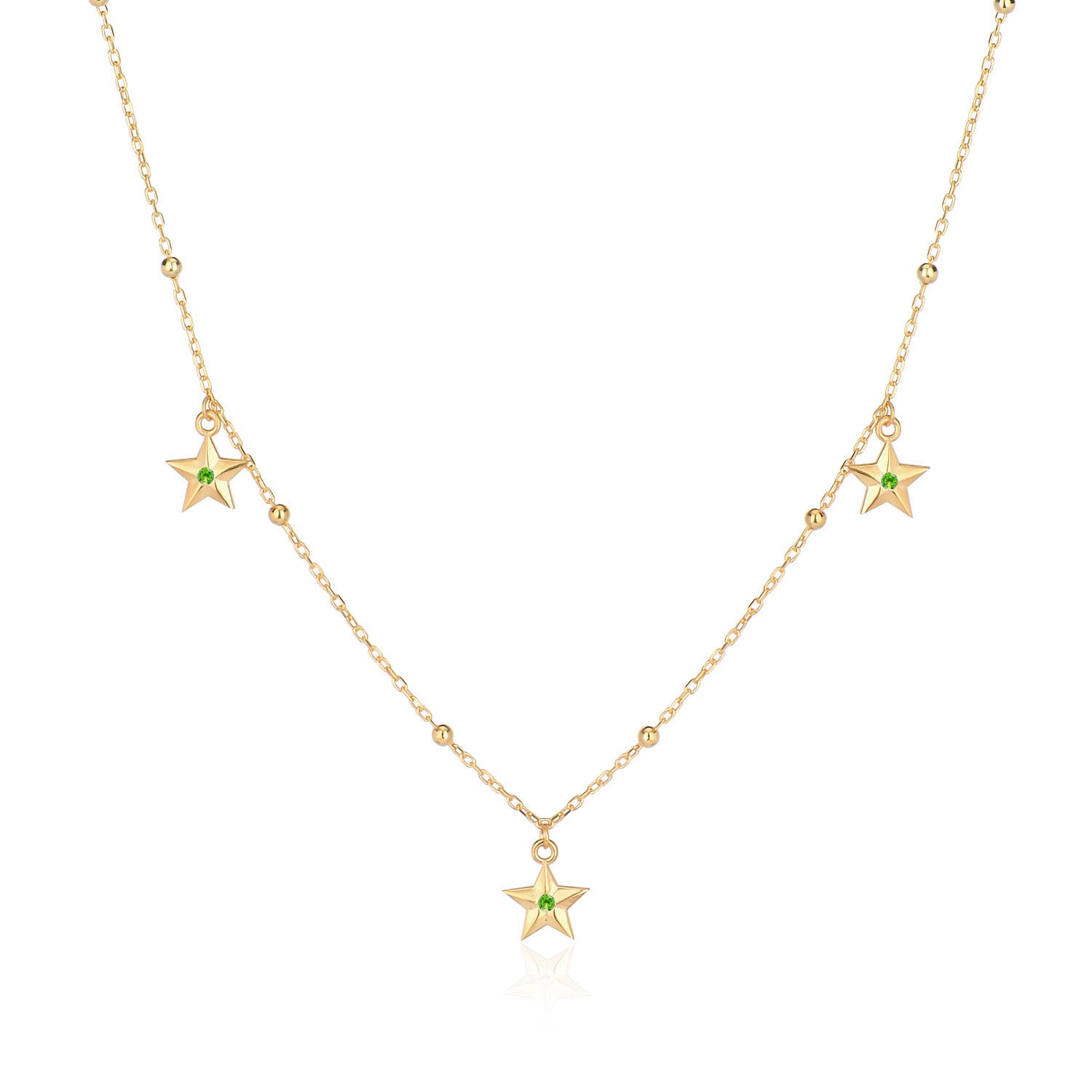 Collar 40+5Cm.Plata.3 estrellas.Dorado verde.