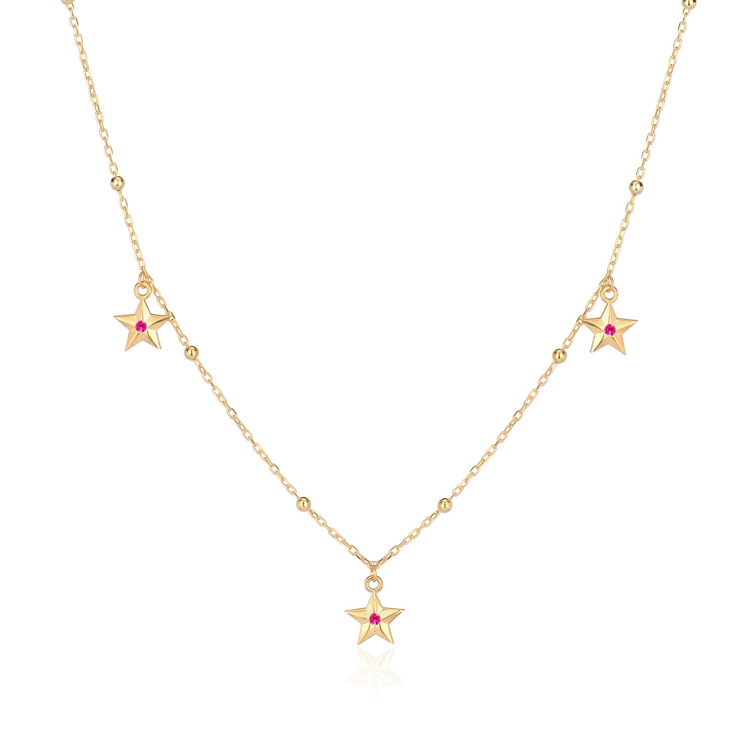 Collar 40+5Cm.Plata.3 estrellas.Dorado rojo.