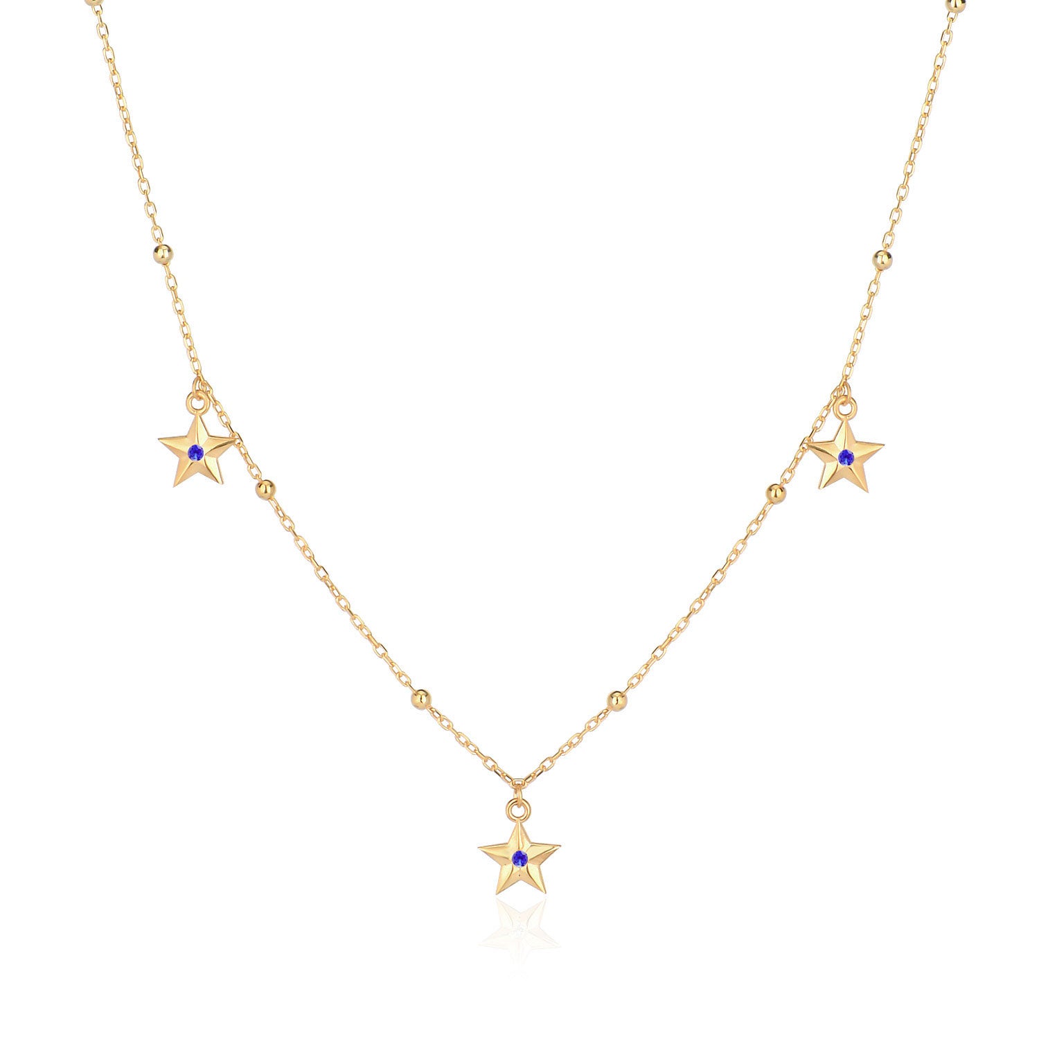 Collar 40+5Cm.Plata.3 estrellas.Dorado azul.