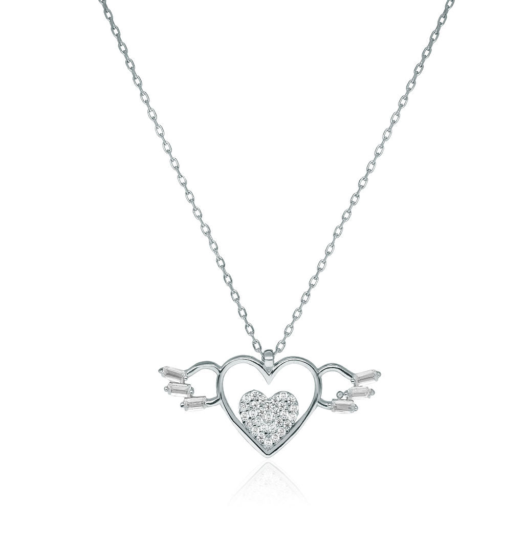 Collar.Plata 925 Rodiada Corazon plumal.40+5C