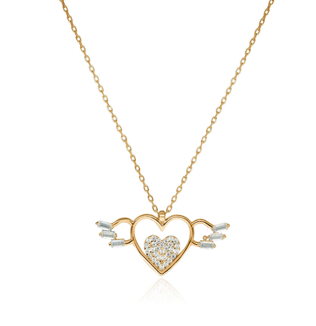 Collar.Plata 925 Dorada Corazon Pluma 2 40+5C