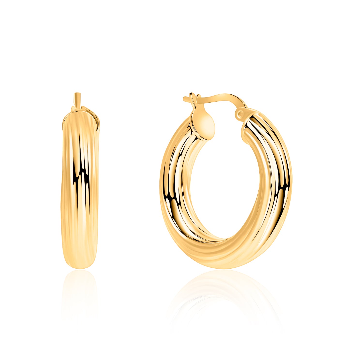 Pendientes.Plata 925 dorada.Aros rayados.19mm