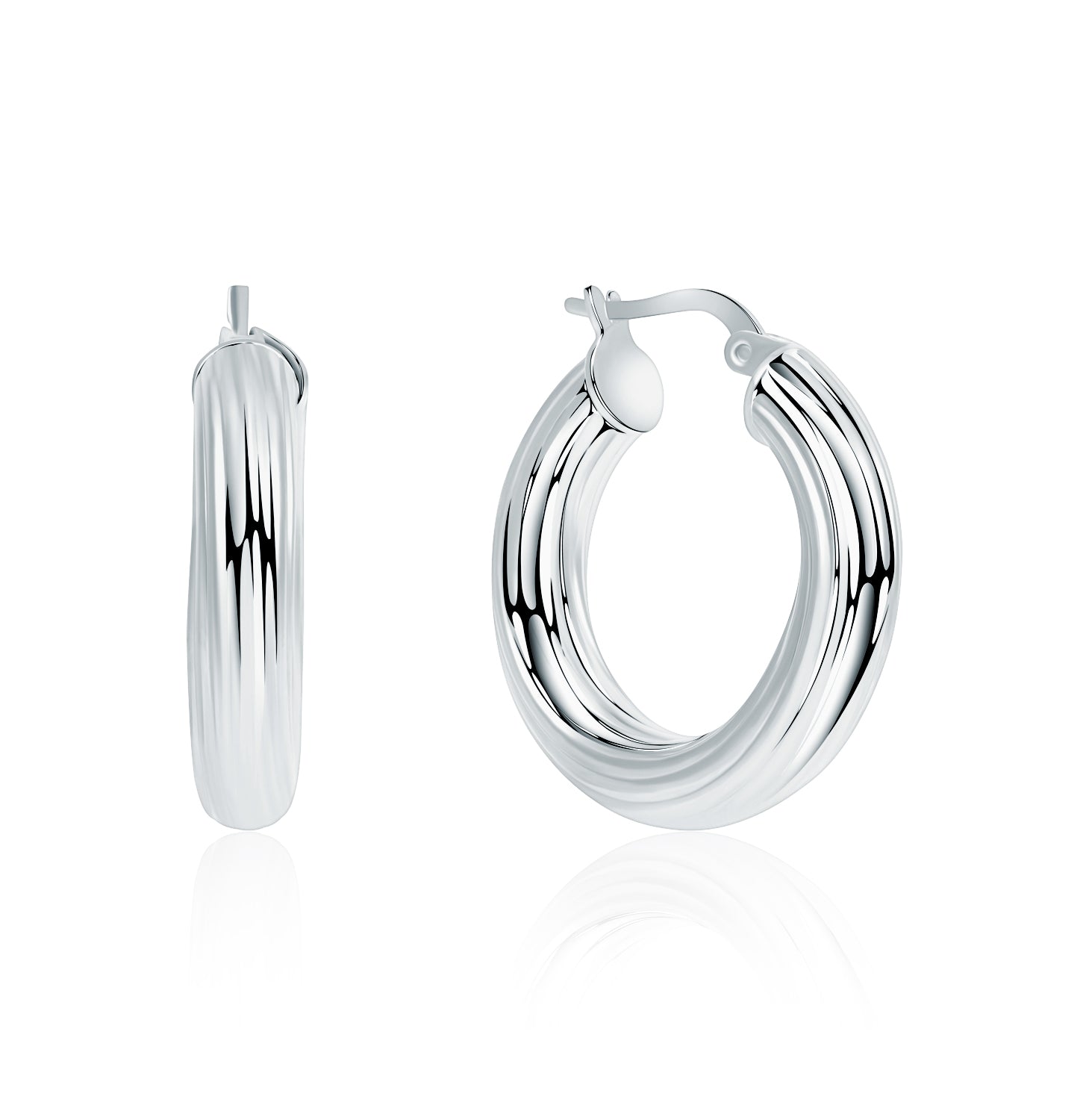 Pendientes.Plata 925 rodiada.Aros rayados.21mm