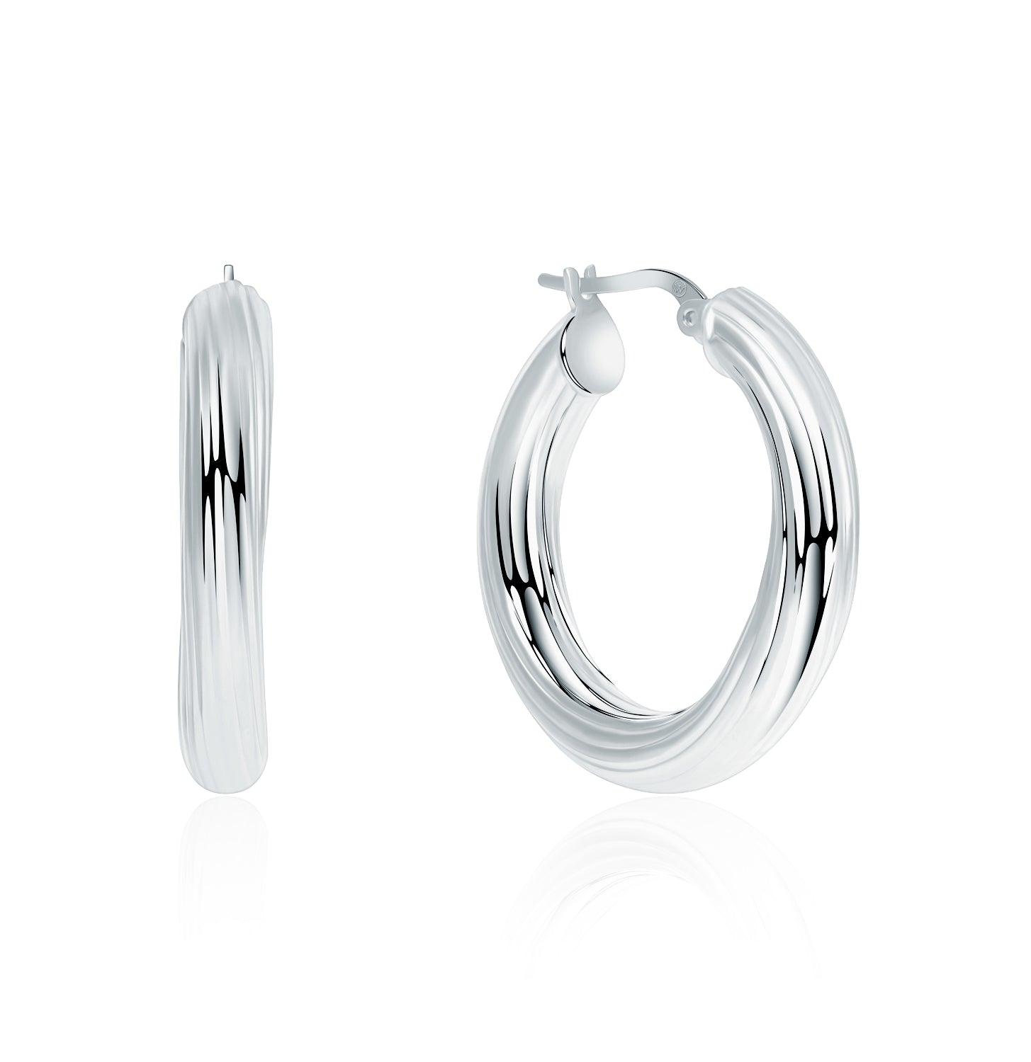 Pendientes.Plata 925 rodiada.Aros rayados.29mm
