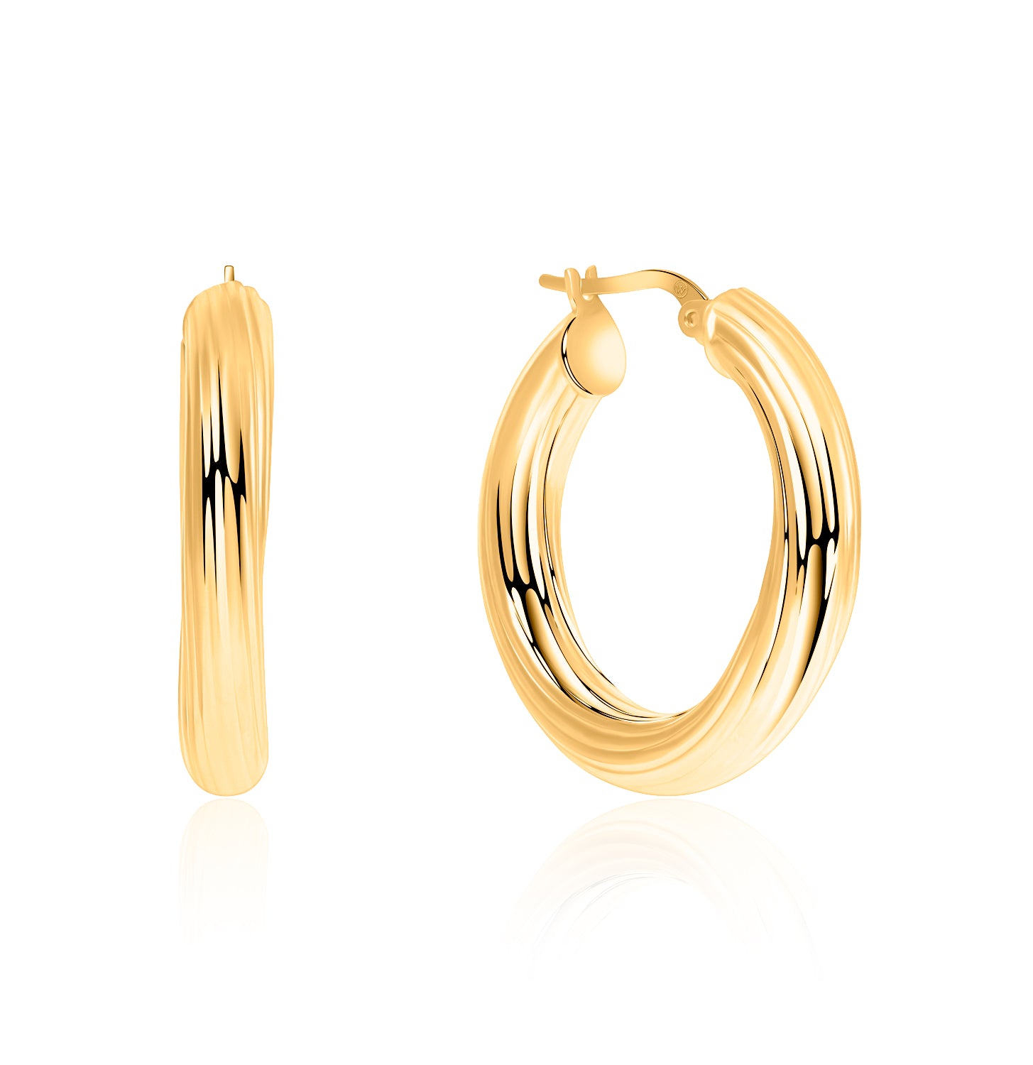 Pendientes.Plata 925 dorada.Aros rayados.29mm