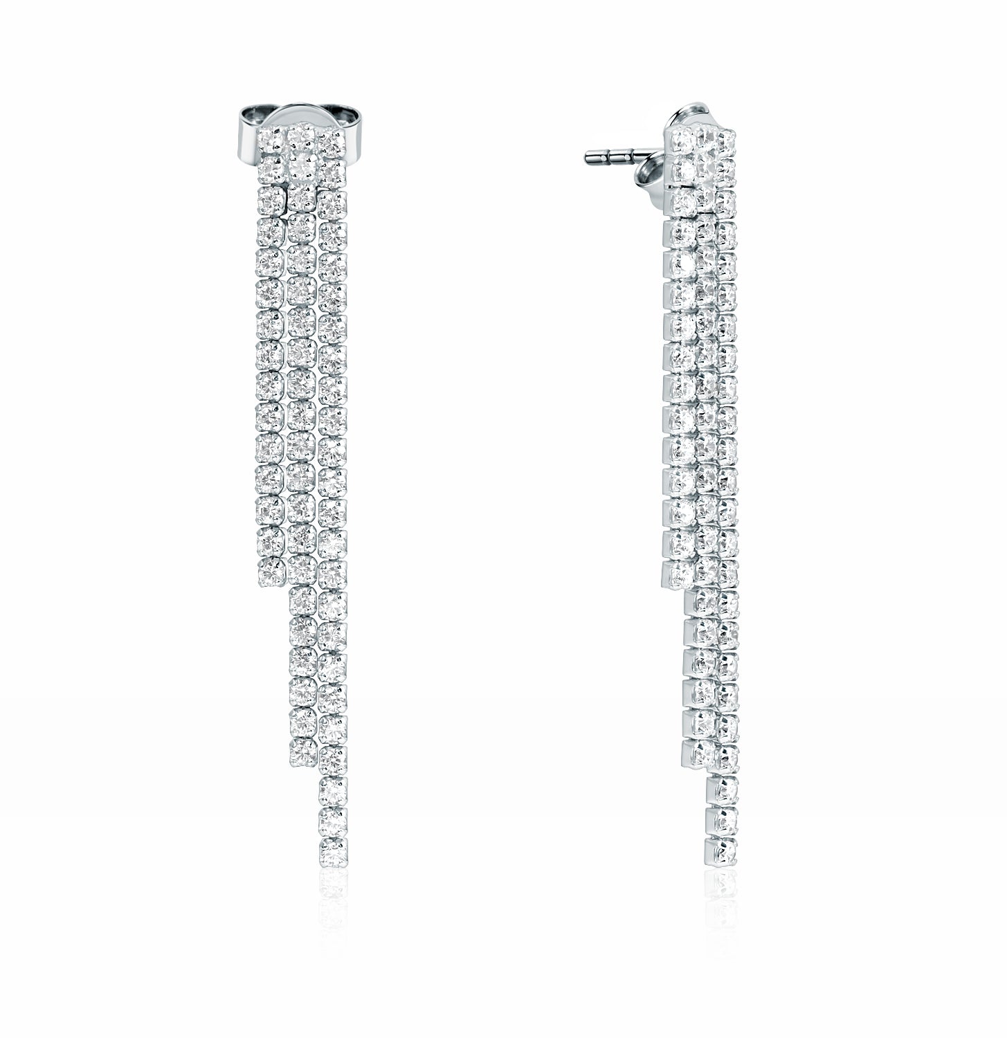 Pendientes.Plata 925 rodiada.Riviere 3 tiras.Blanc
