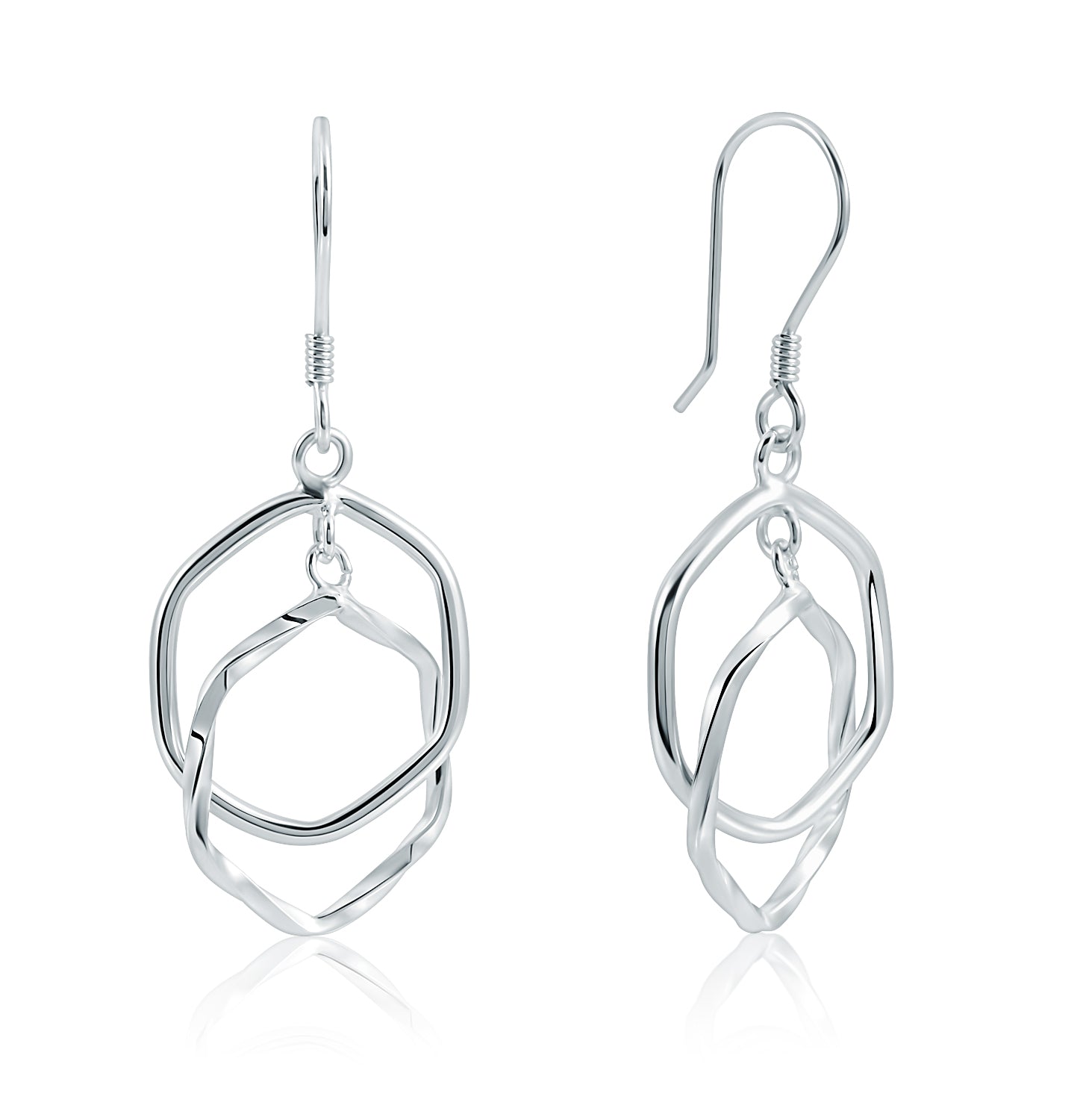 Pendientes.Plata 925 rodiada.Exagonos lisos/trenza
