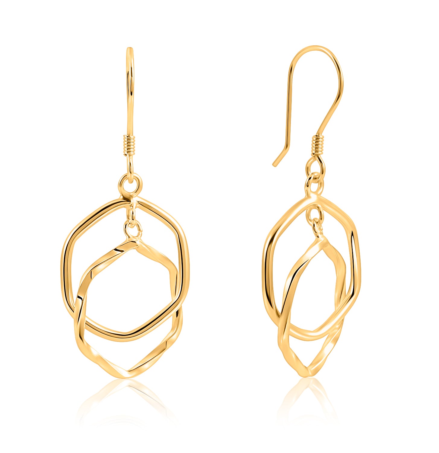 Pendientes.Plata 925 dorada.Exagonos lisos/trenza.
