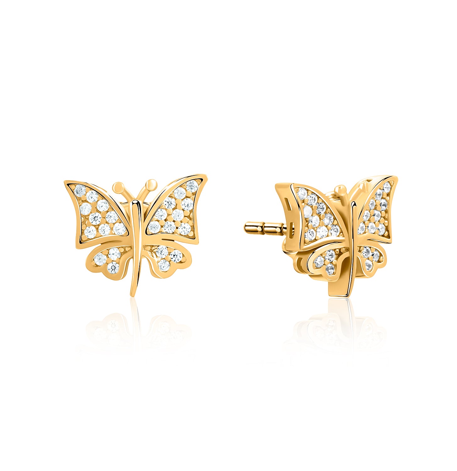 Pendientes.Plata 925mm dorada.Mariposa/piedras.