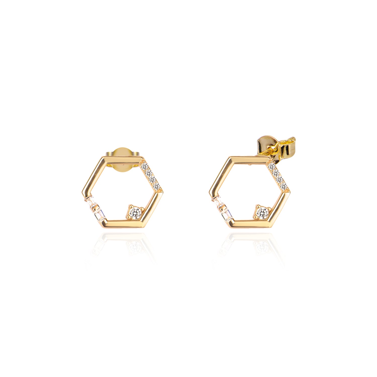 Pendientes.Plata.Hexágono.Dorado circonitas.