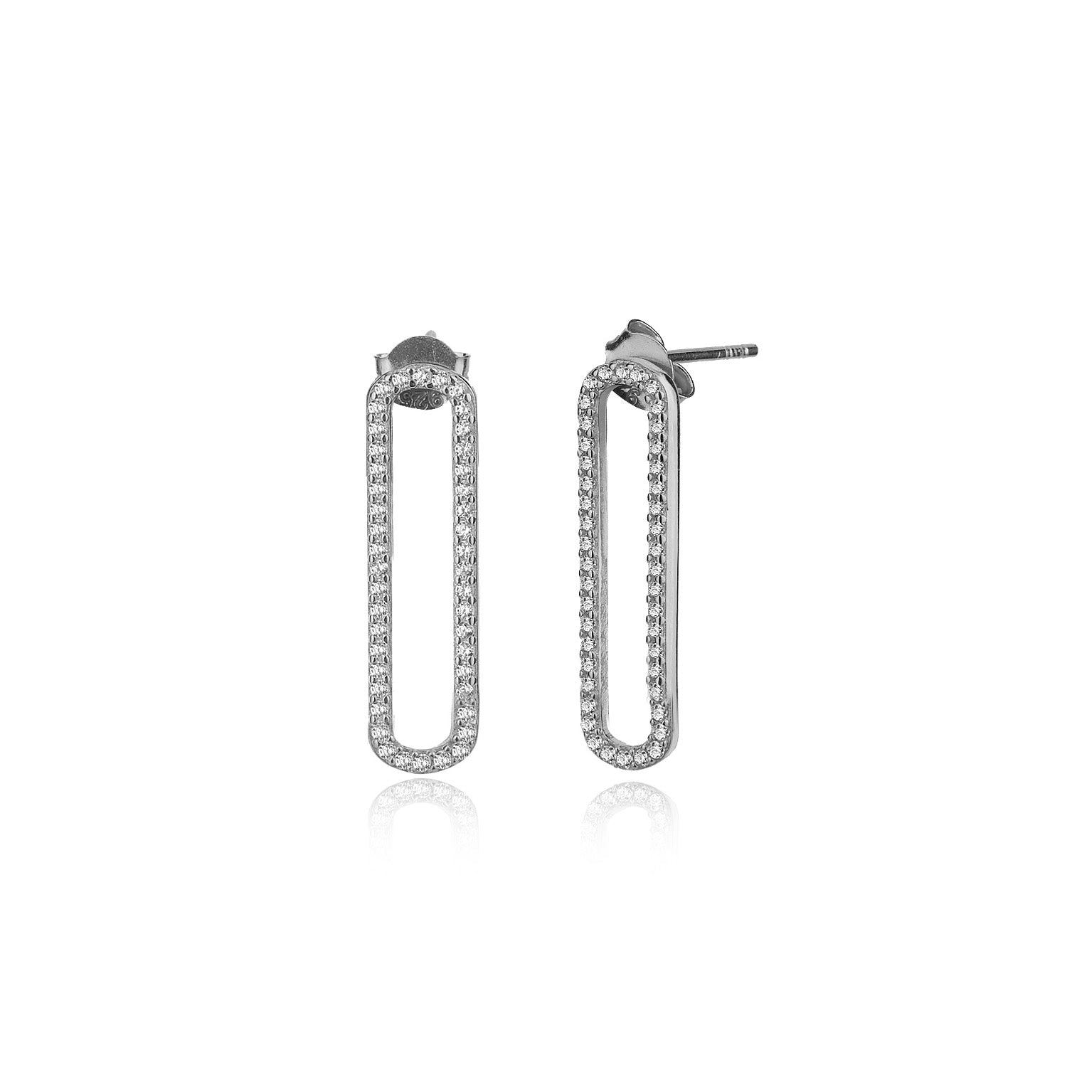 Pendientes.2 eslabones.Rodiado circonitas.