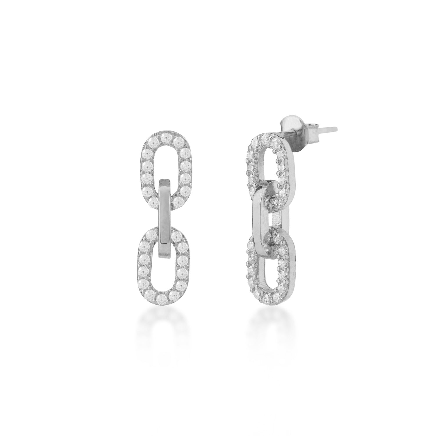 Pendientes.3 eslabones.Rodiado circonitas.