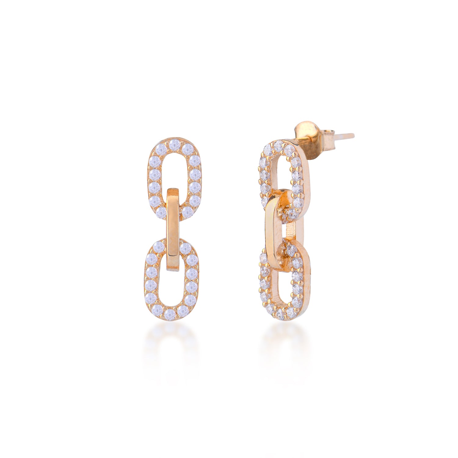 Pendientes.3 eslabones.Dorado circonitas.