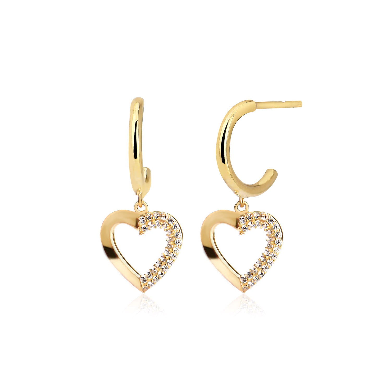 Pendientes.Corazón.Dorado circonitas.