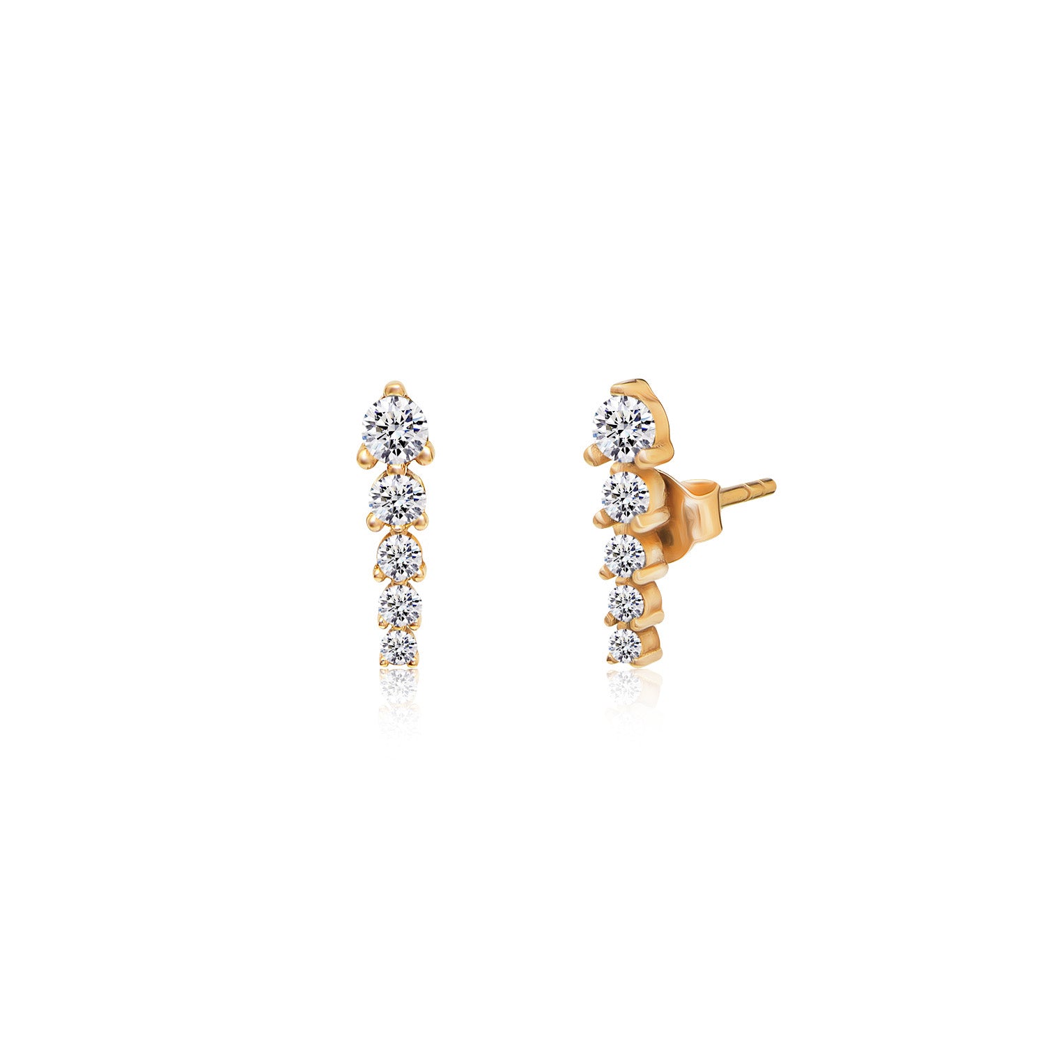 Pendientes.5 circonitas.Dorado circonitas.