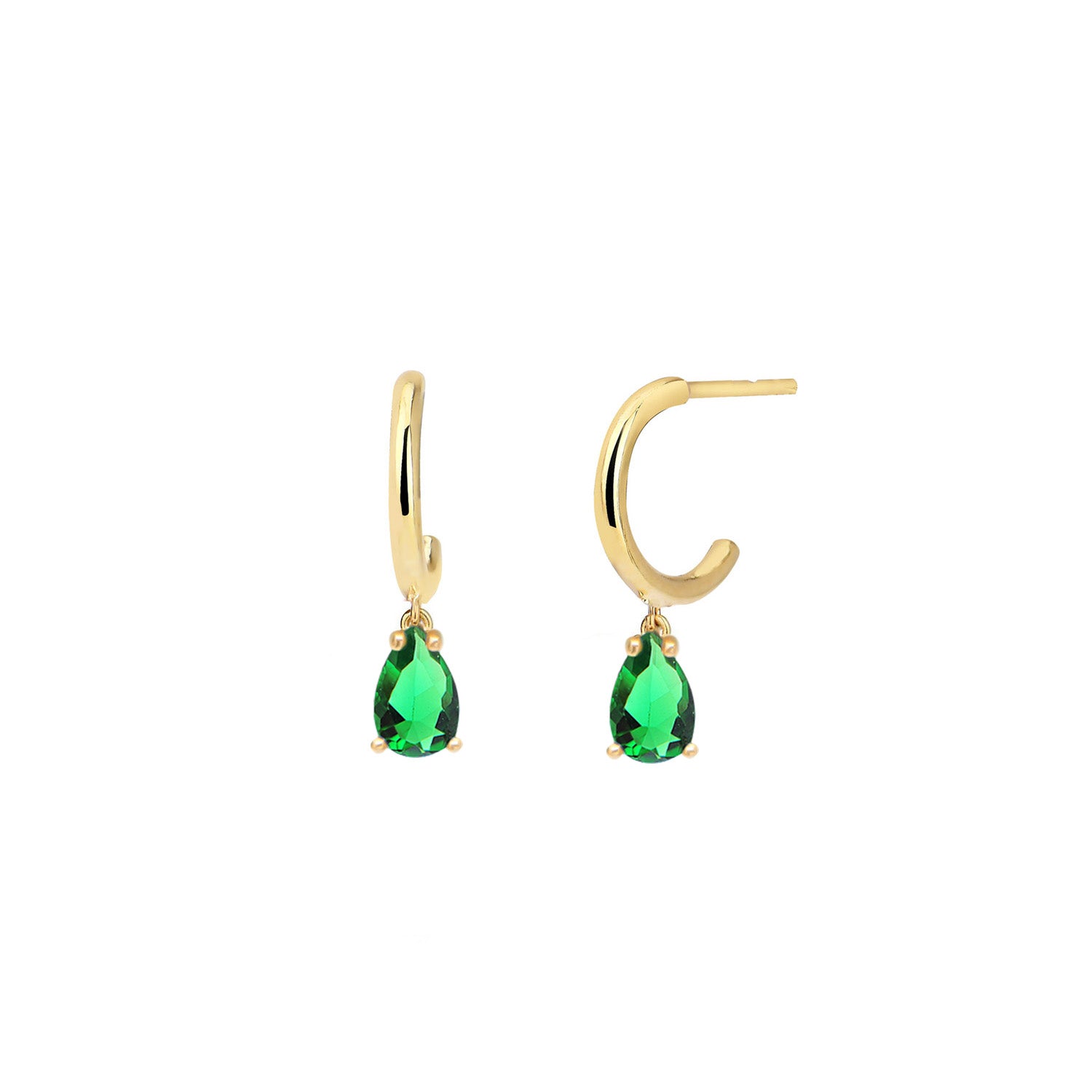 Pendientes.Plata.Lágrima.Dorado verde.