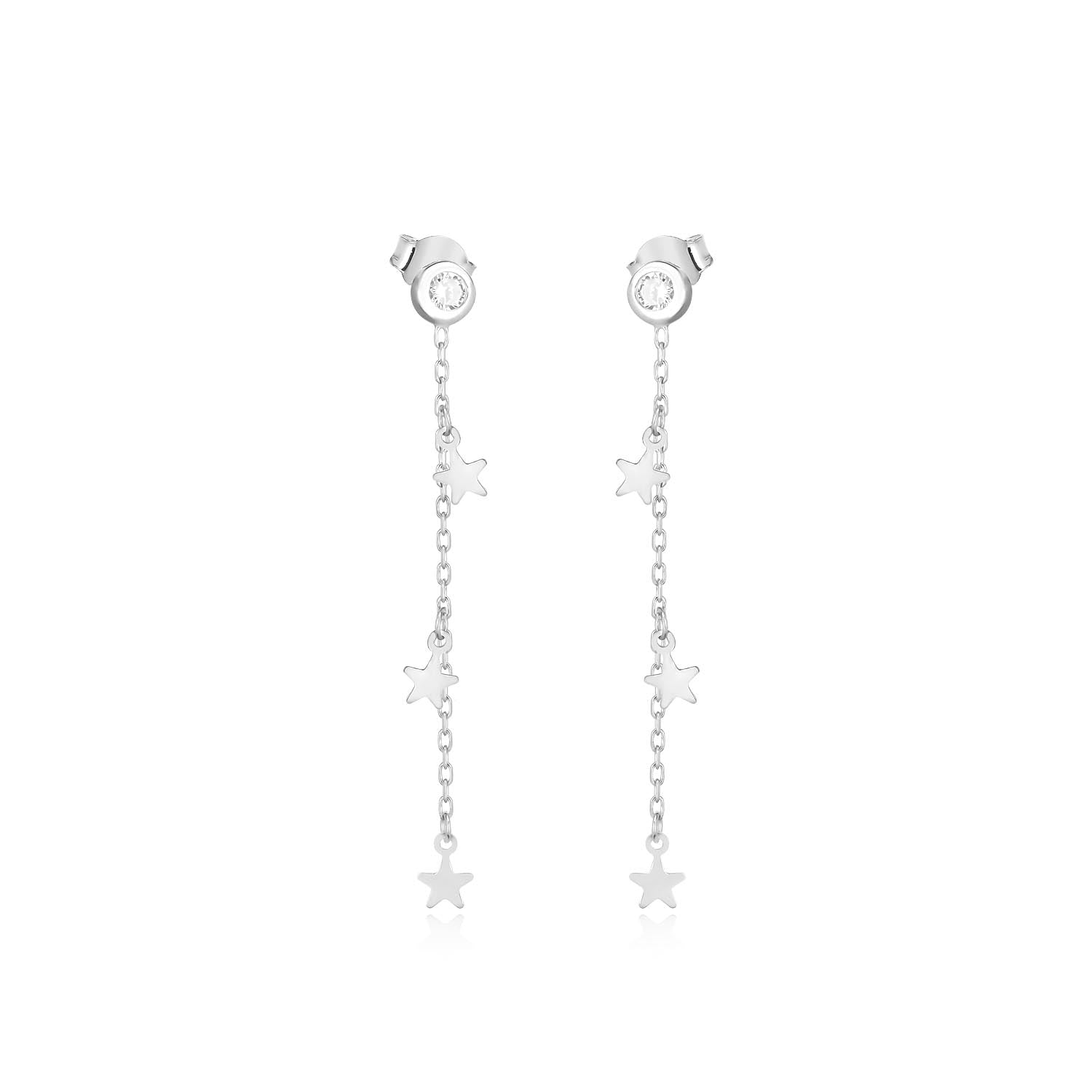 Pendientes 3,5Cm.Plata.Rodiado estrellas.