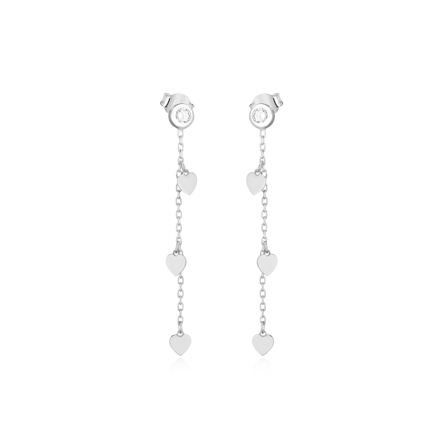 Pendientes 3,5Cm.Plata.Rodiado corazones.