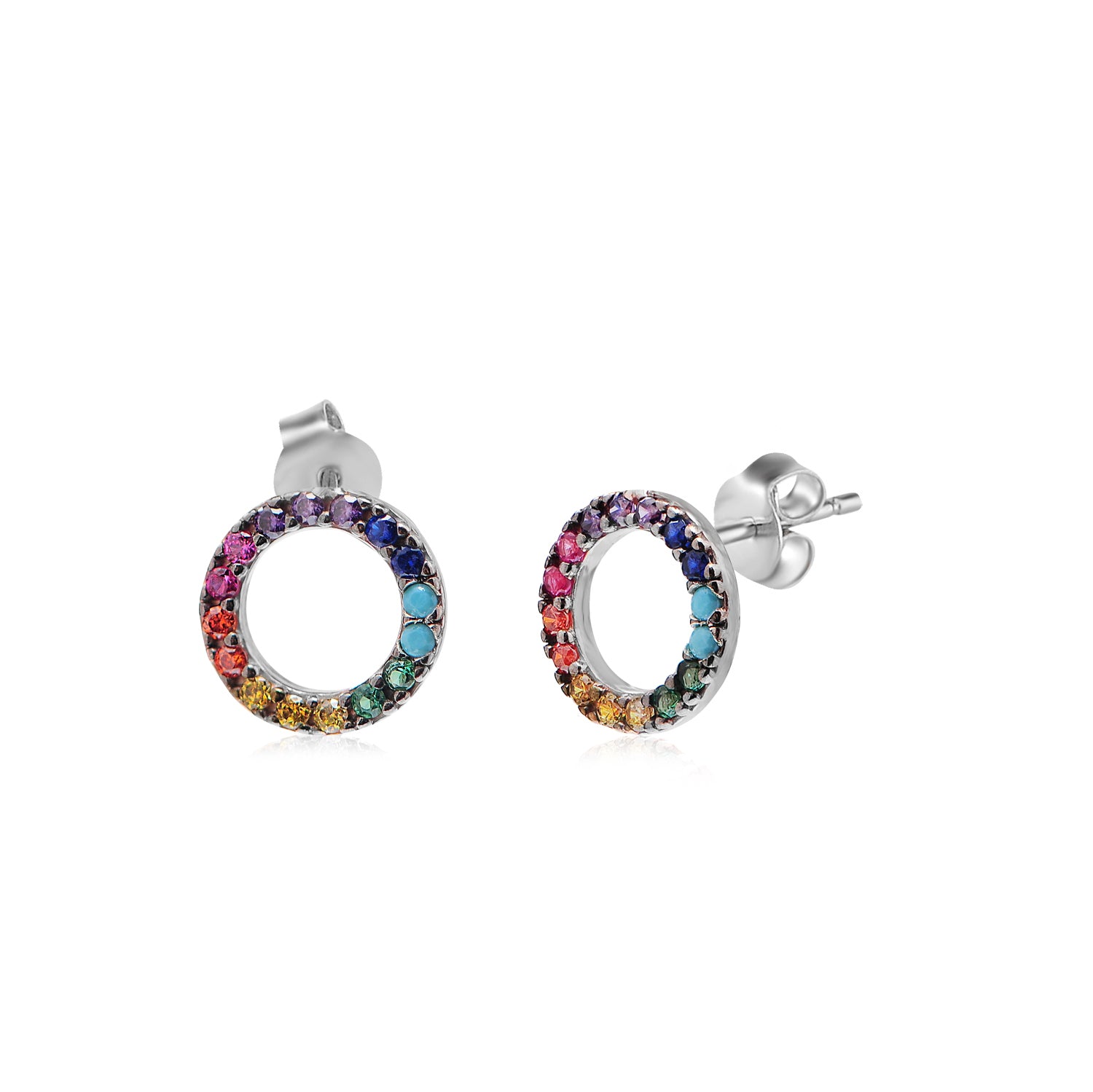 Pendientes.Plata.1 aro.Rodiado Multicolor.