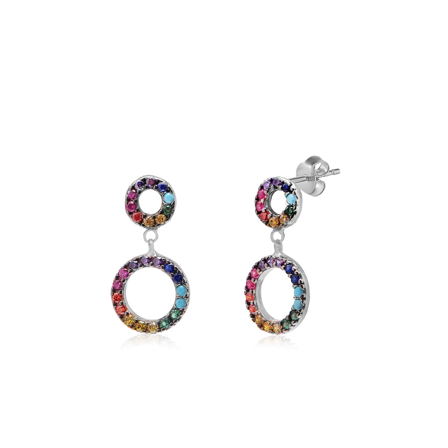 Pendientes.Plata.2 aros.Rodiado blanco.Multicolor