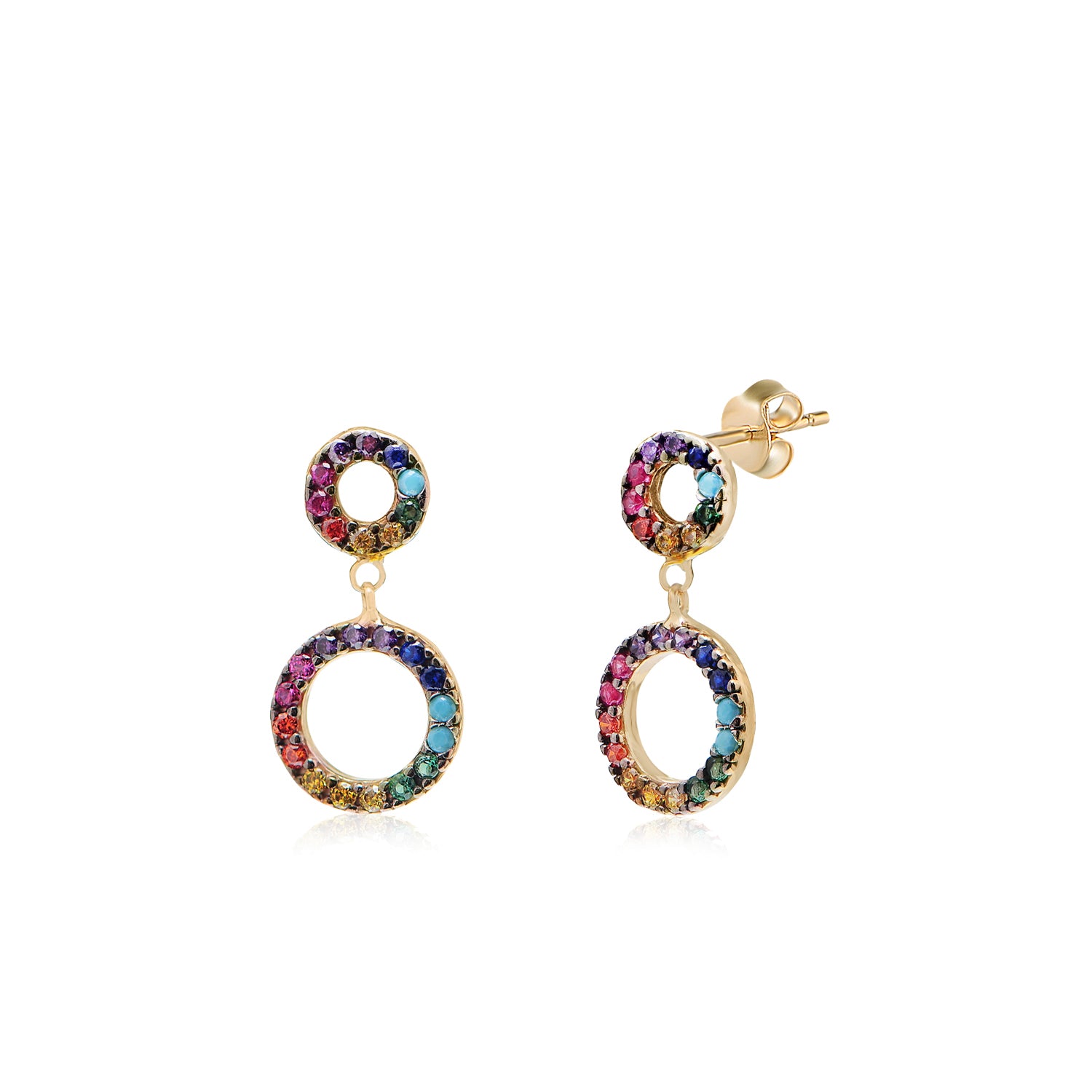 Pendientes.Plata.2 aros.Dorado blanco.Multicolor