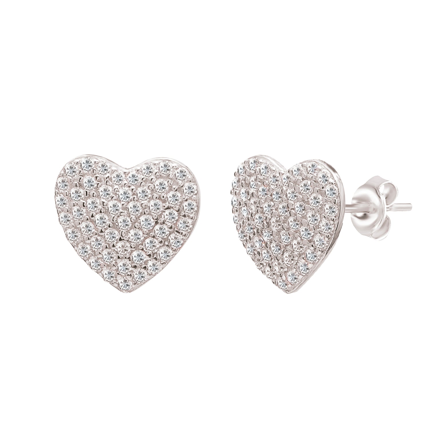 Pendientes.Plata.Corazón.Rodiado blanco.