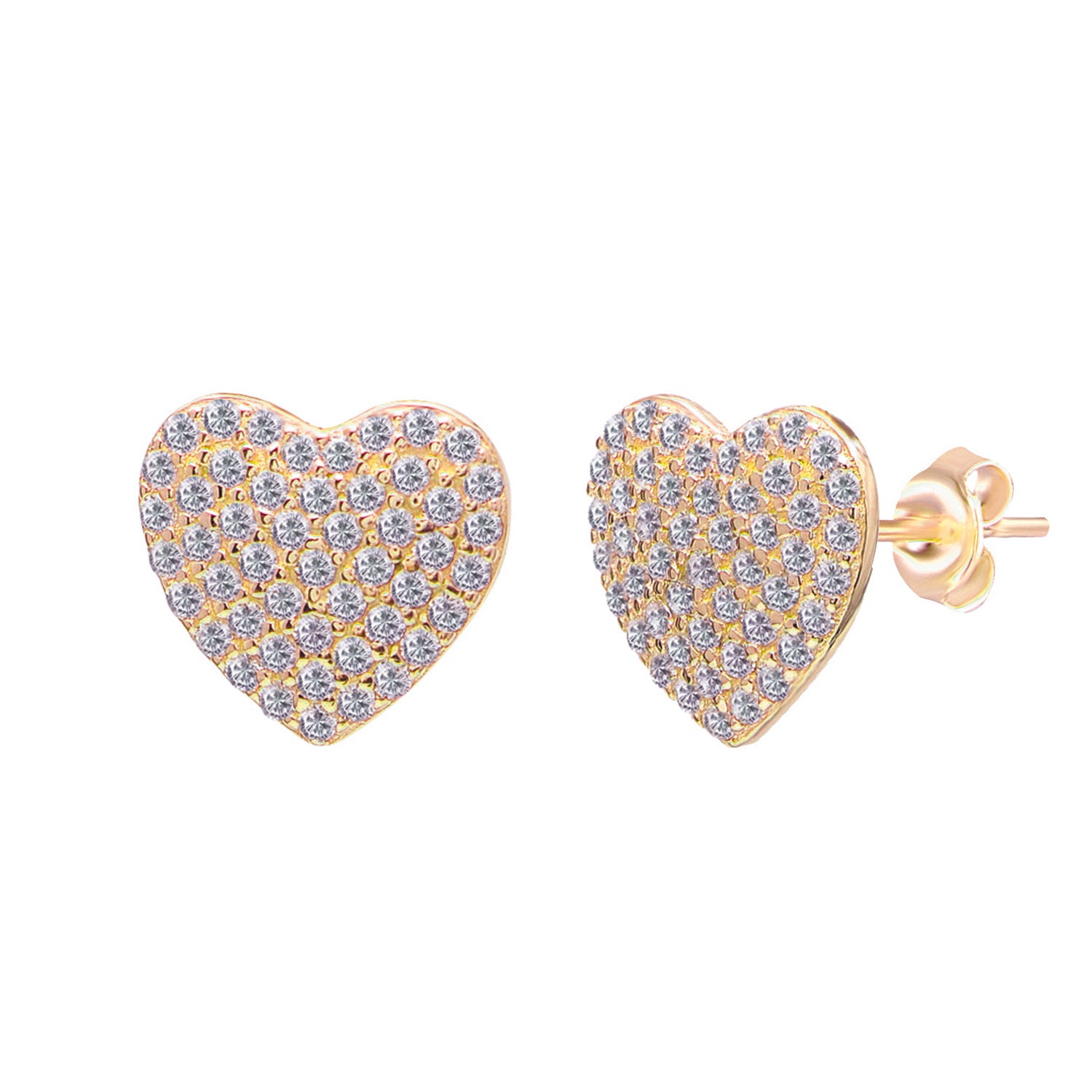 Pendientes.Plata.Corazón.Dorado blanco.