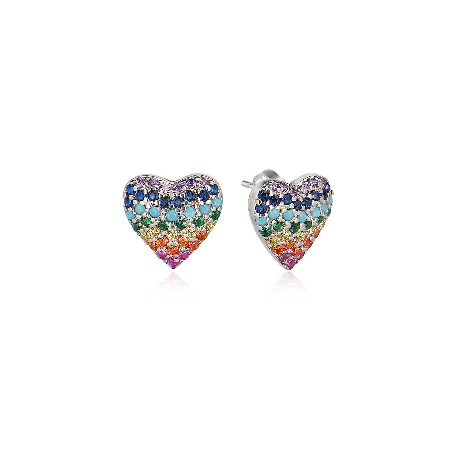 Pendientes.Plata.Corazón.Rodiado multicolor.