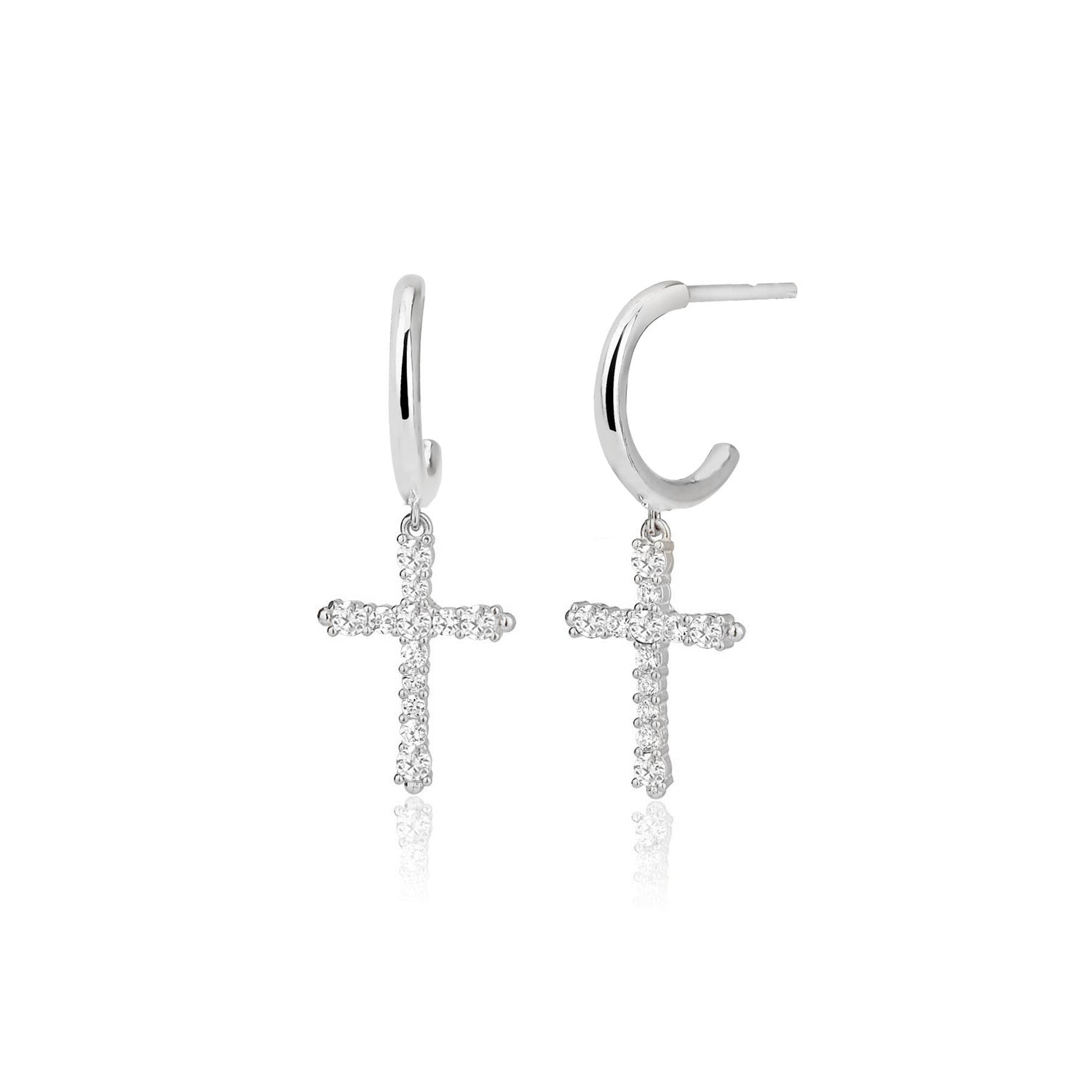 Pendientes.Plata.Cruz piedras.Rodiado blanco.