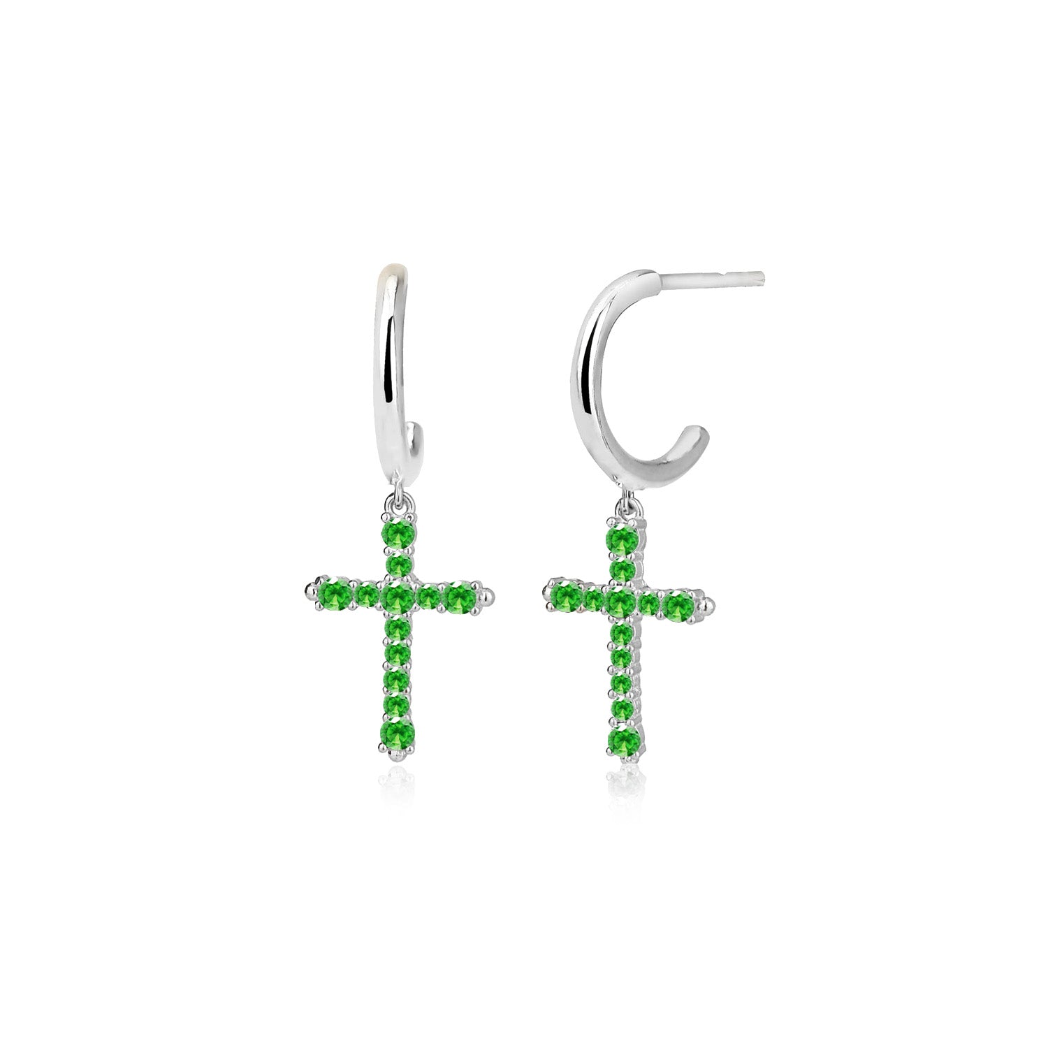 Pendientes.Plata.Cruz piedras.Rodiado verde.