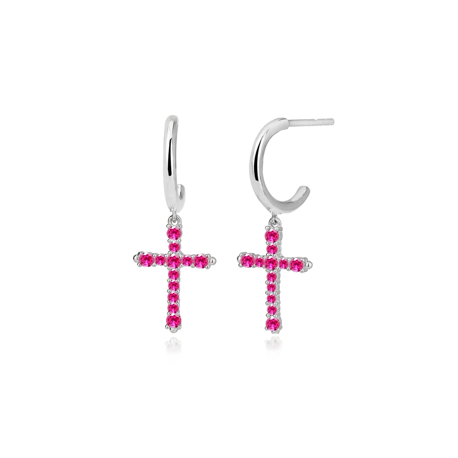 Pendientes.Plata.Cruz piedras.Rodiado rojo.