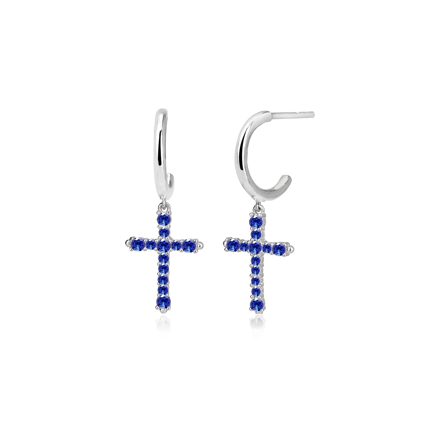 Pendientes.Plata.Cruz piedras.Rodiado azul.