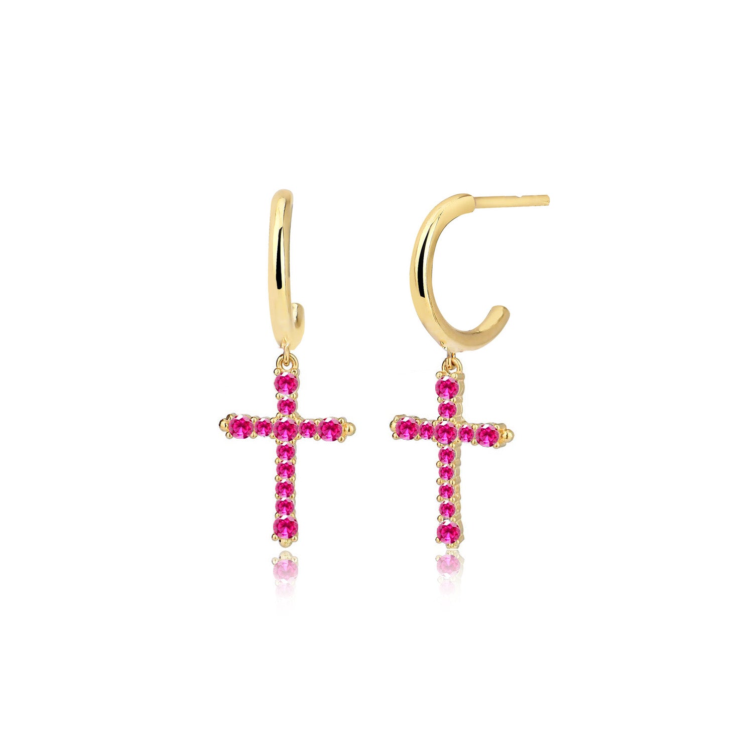 Pendientes.Plata.Cruz piedras.Dorado rojo.