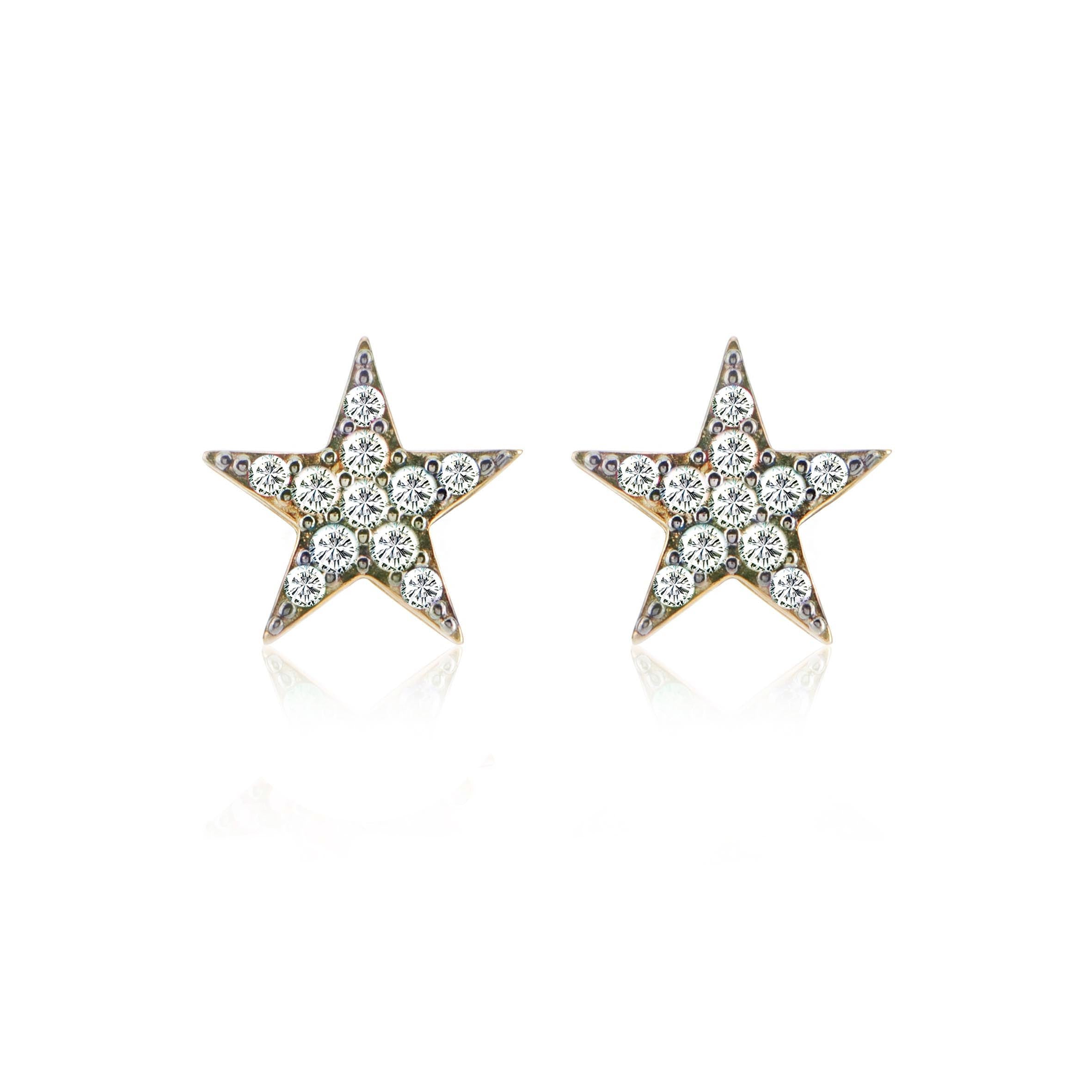 Pendiente.Plata.Estrella piedras.Dorado blanco.